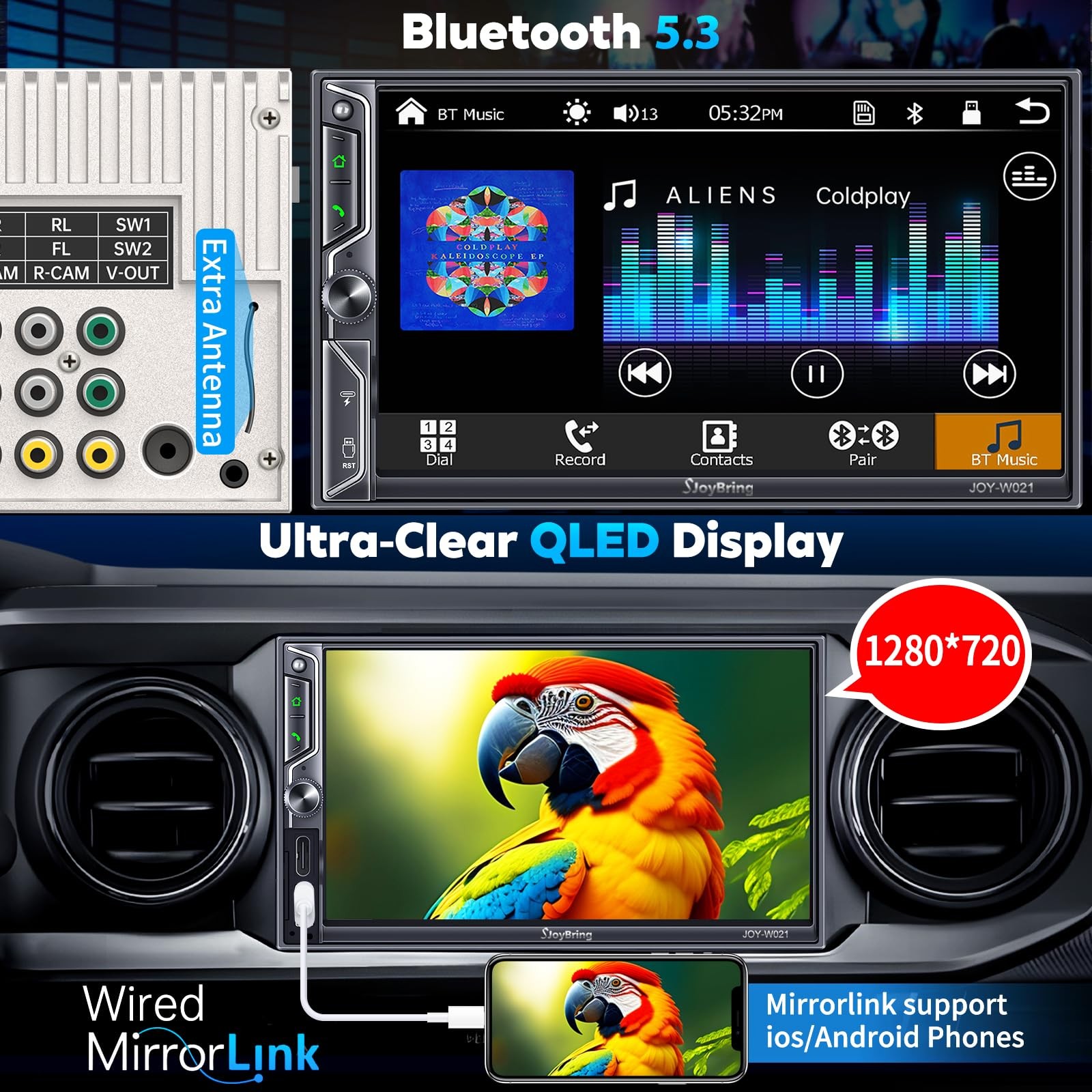 [QLED Screen Upgrade] 7″ Double Din Car Stereo with Wireless Apple CarPlay an…