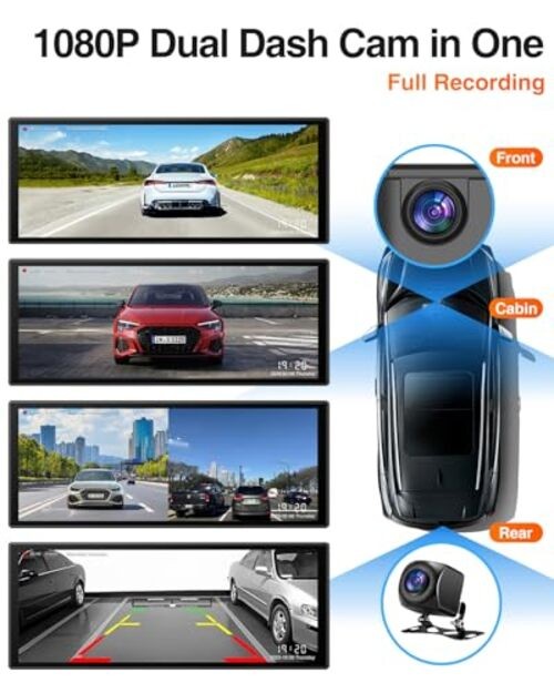 10.25″ CarPlay Screen with Dashcam & Apps, Built-in Google-Play & 6GB+128GB,