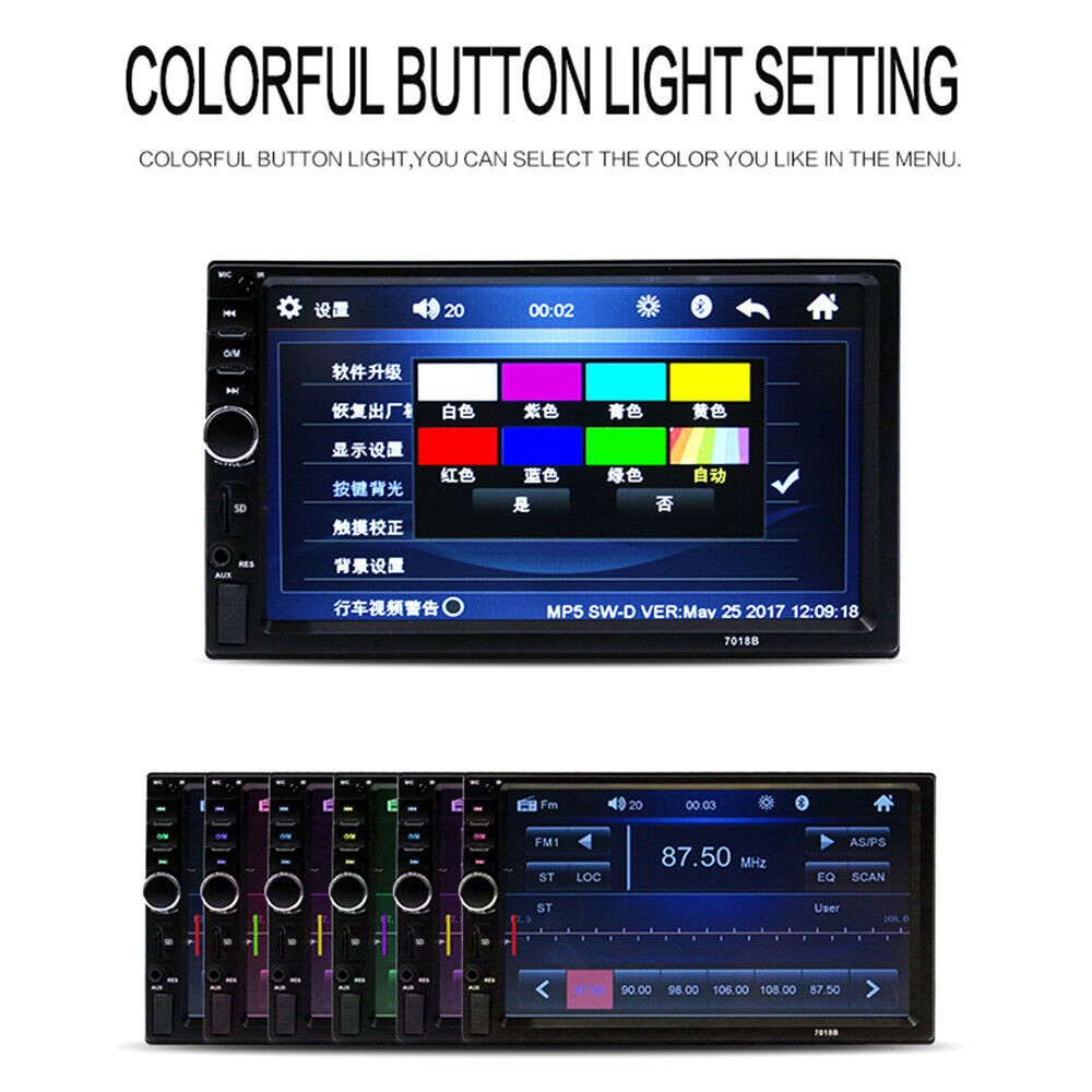Double Din 7″ Car Stereo with Backup Cam for Android/Apple Radio Touch Screen US