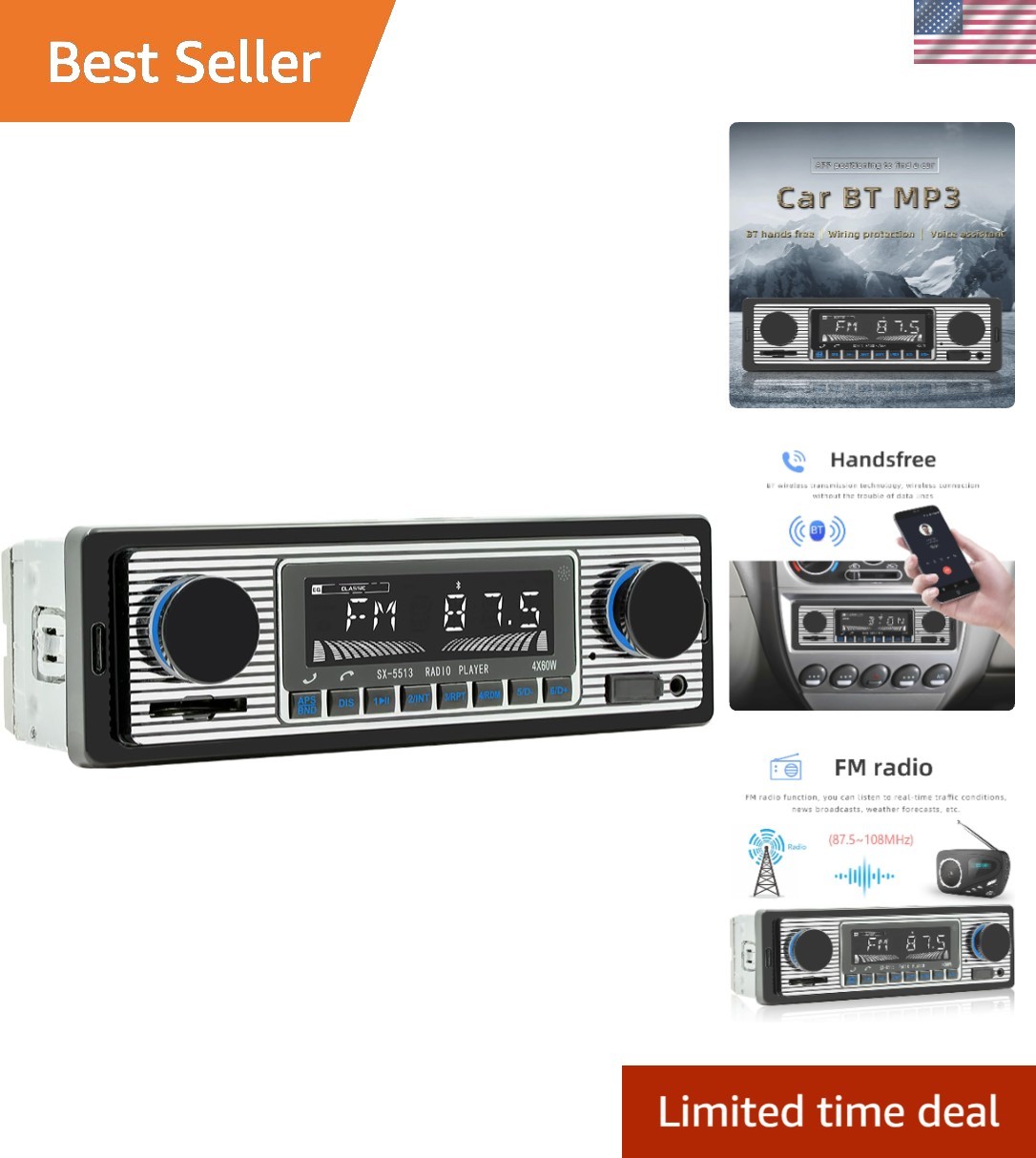 Classic Single Din Car Radio with Bluetooth, Car Stereo FM Radio Receiver, Ha…