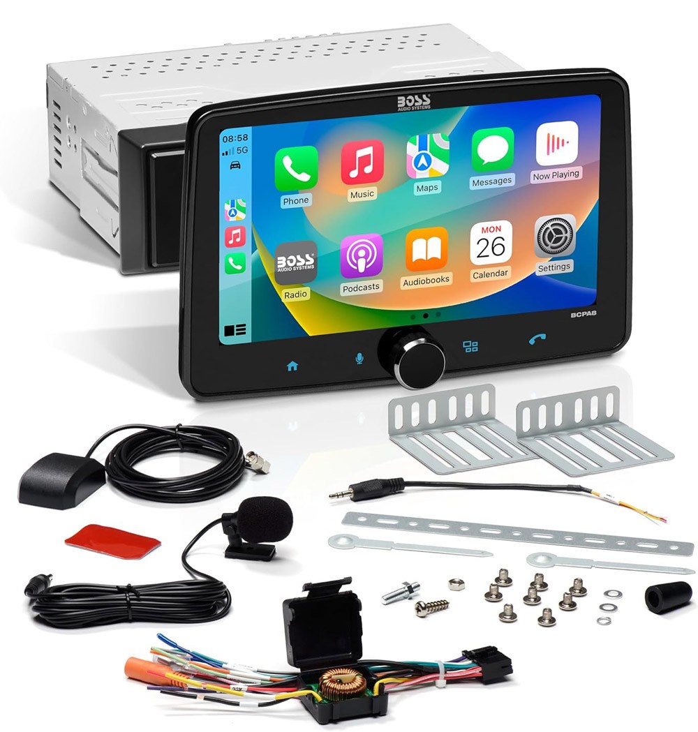 BOSS BCPA8 Wireless Apple CarPlay & Android Auto, 8″ Single Din Touchscreen, BT