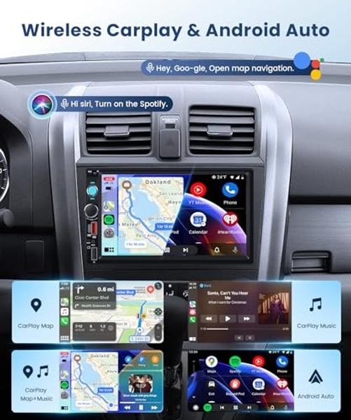 2 DIN Car Stereo Wireless Carplay&Android Auto, USB-C Head Unit 7” Touch