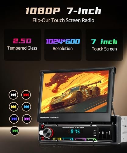 Wireless CarPlay Single Din Car Stereo,5.1 Bluetooth Car Radio AM/FM/RDS,7