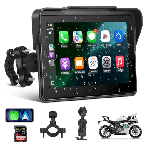 Motorcycle CarPlay Screen 7″, Waterproof GPS Display for Motorbike, Dual Mount