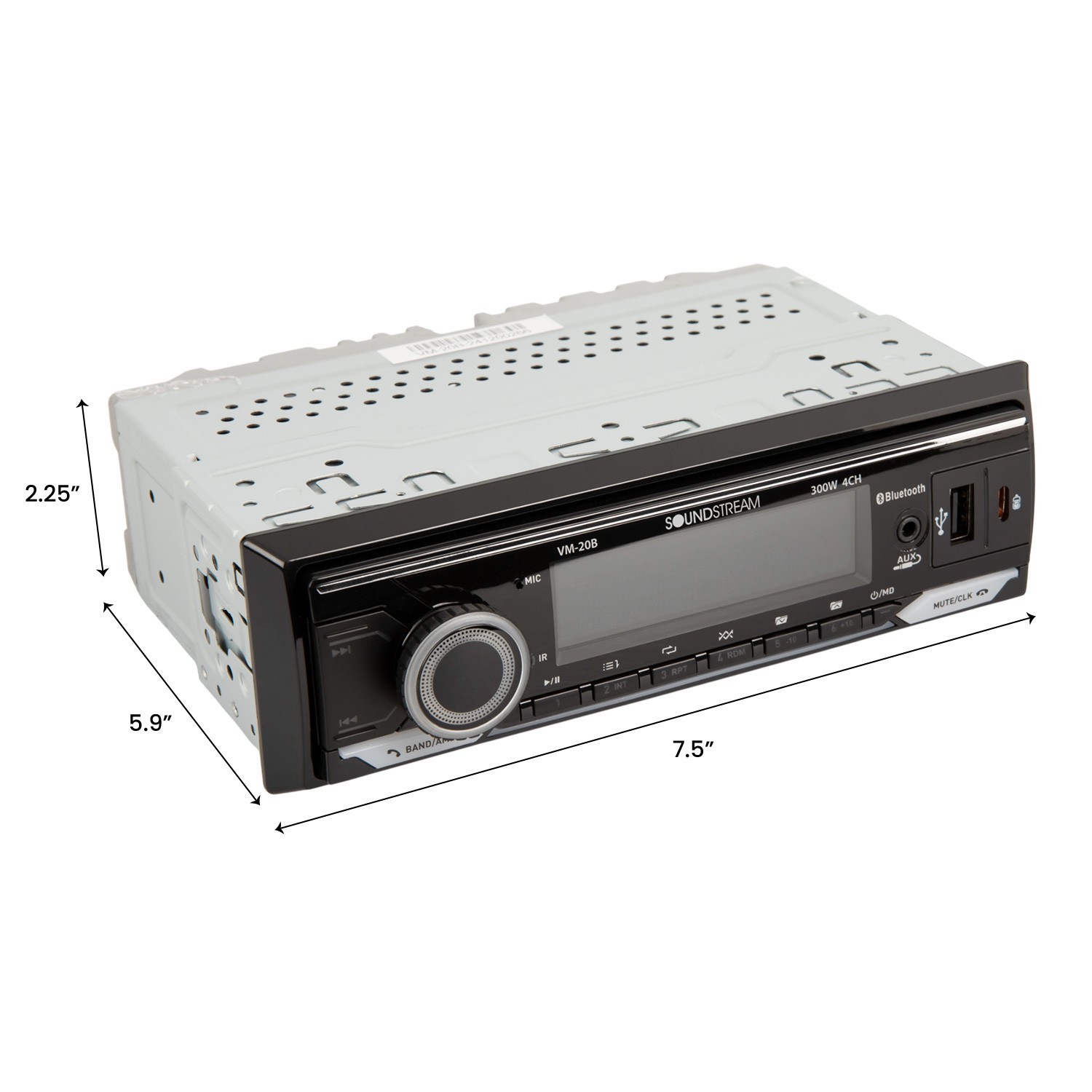Single Din Car Stereo, Soundtream VM-20B Bluetooth Media Receiver, AM-FM, USB-SD