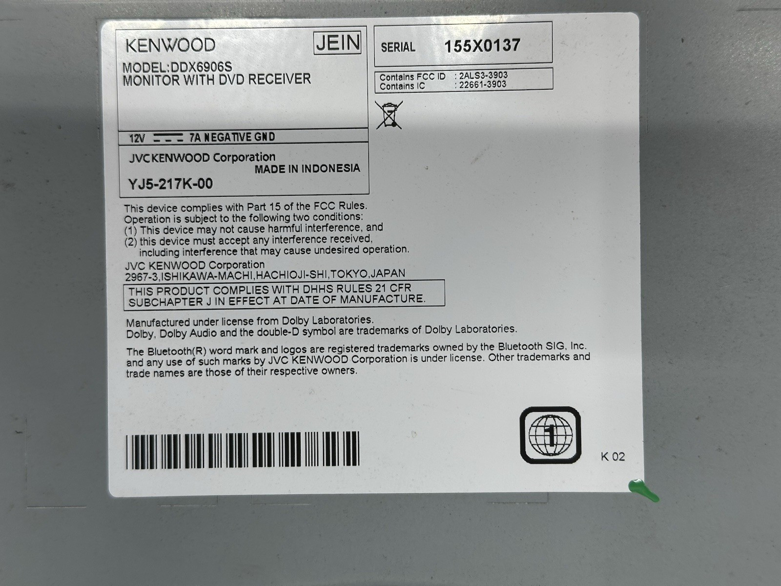 KENWOOD DDX6906S 6.75″ Touchscreen Bluetooth 2 din Radio Apple Android Play