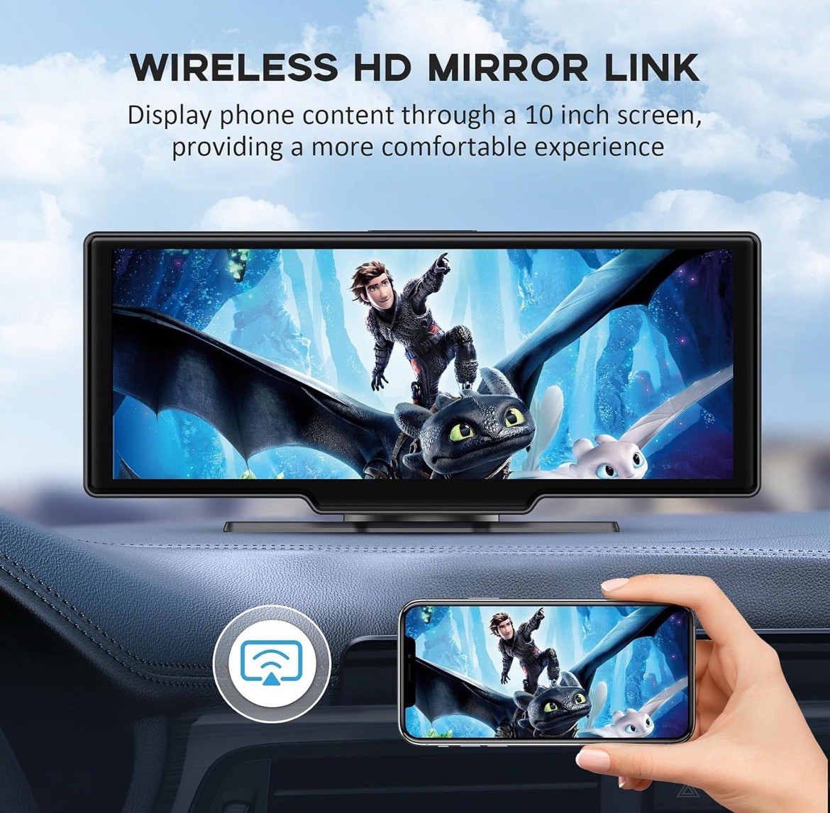 Wireless Portable Carplay TouchScreen Tablet for Car 10.26″ HD 4K Dash cam