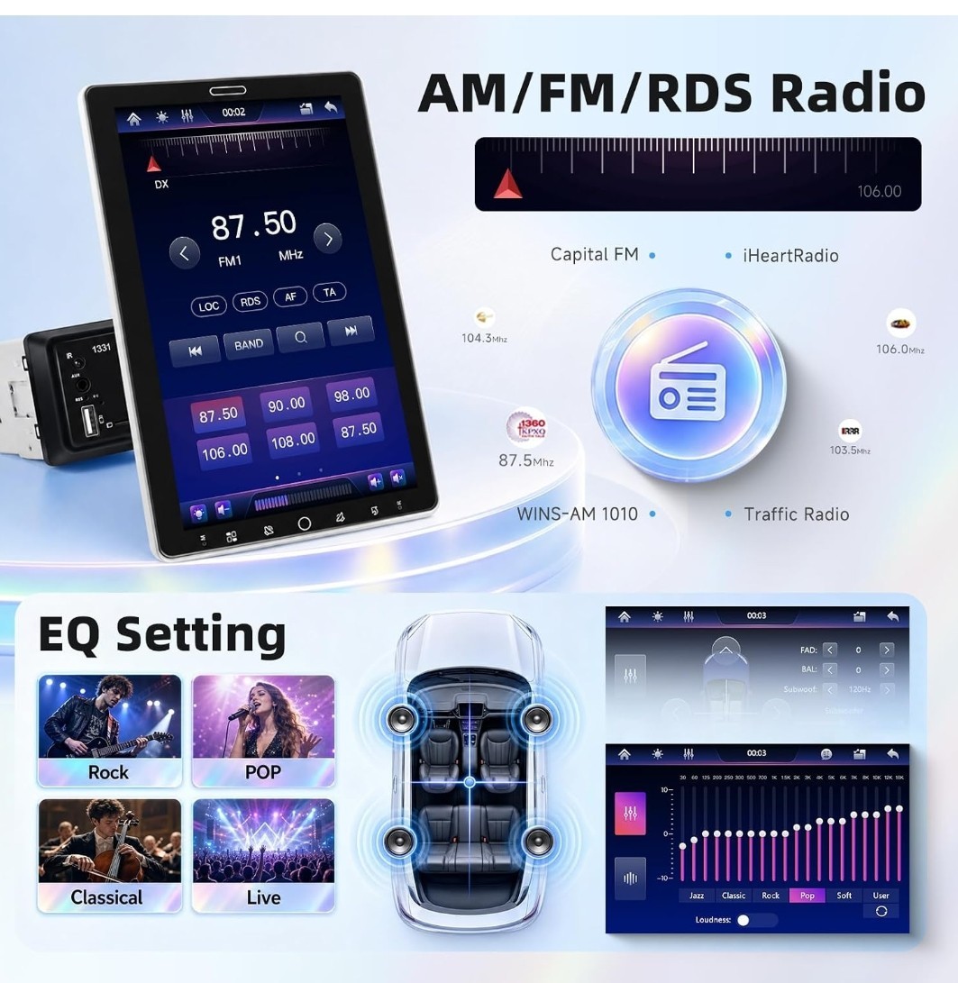 10.1″ Single Din Car Stereo Wireless CarPlay Android Auto Touchscreen Bluetooth