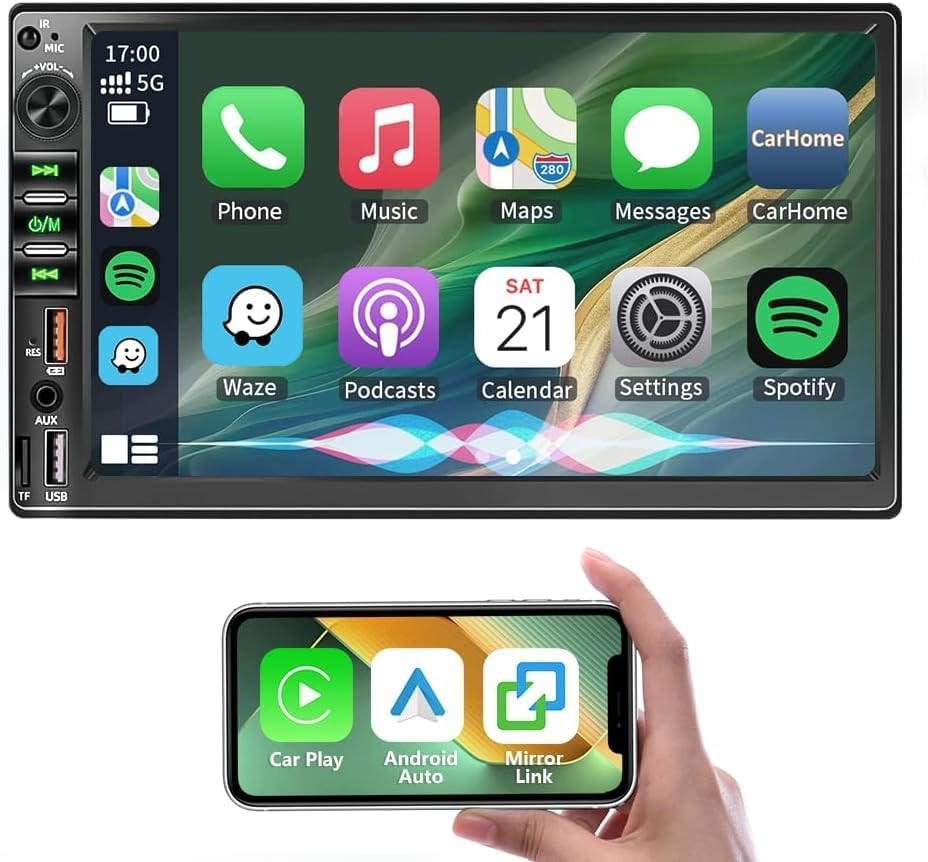 7 Inch Double Din Car Stereo for Wireless Carplay & Android Auto, Car Audio with