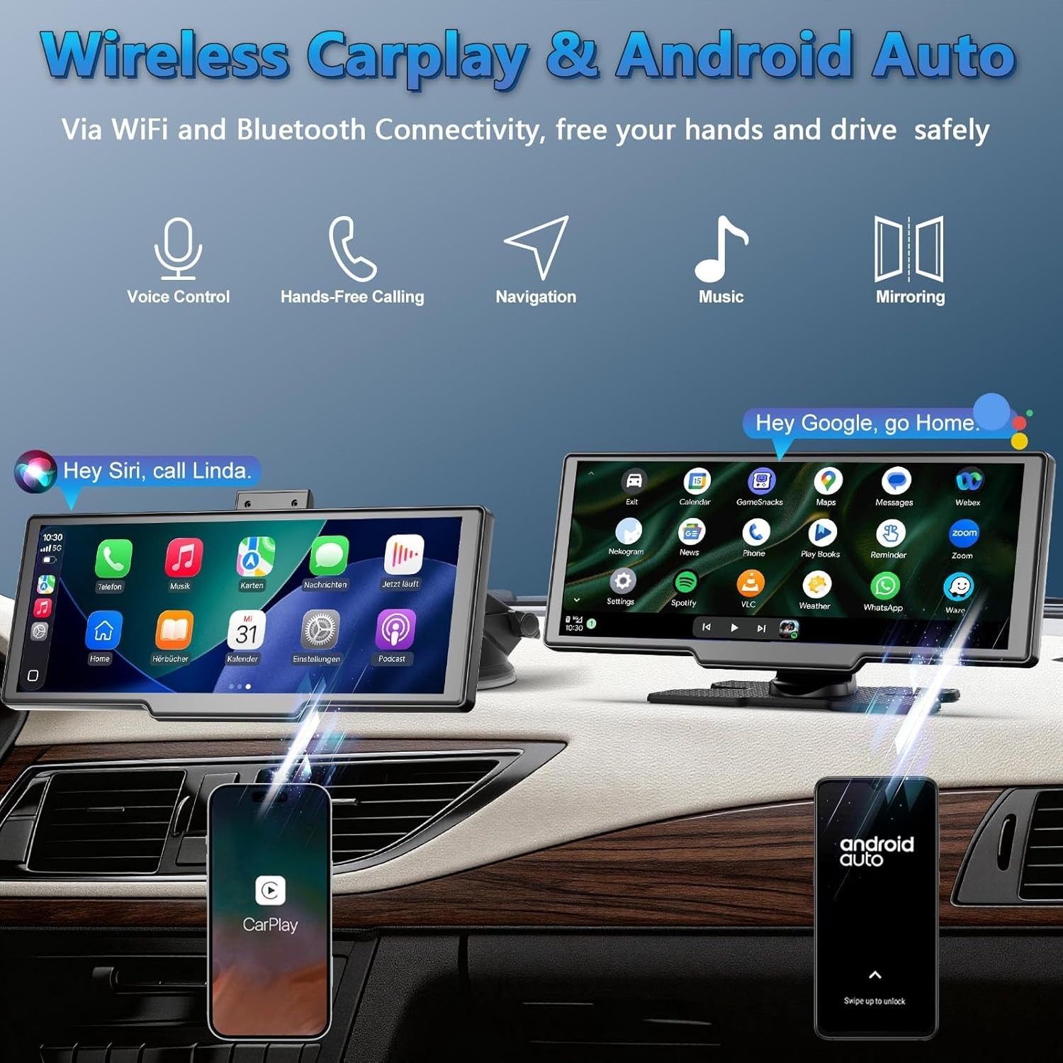 Multifunctional Wireless Carplay Tablet: 4K Camera & Bluetooth 5.0 Integration
