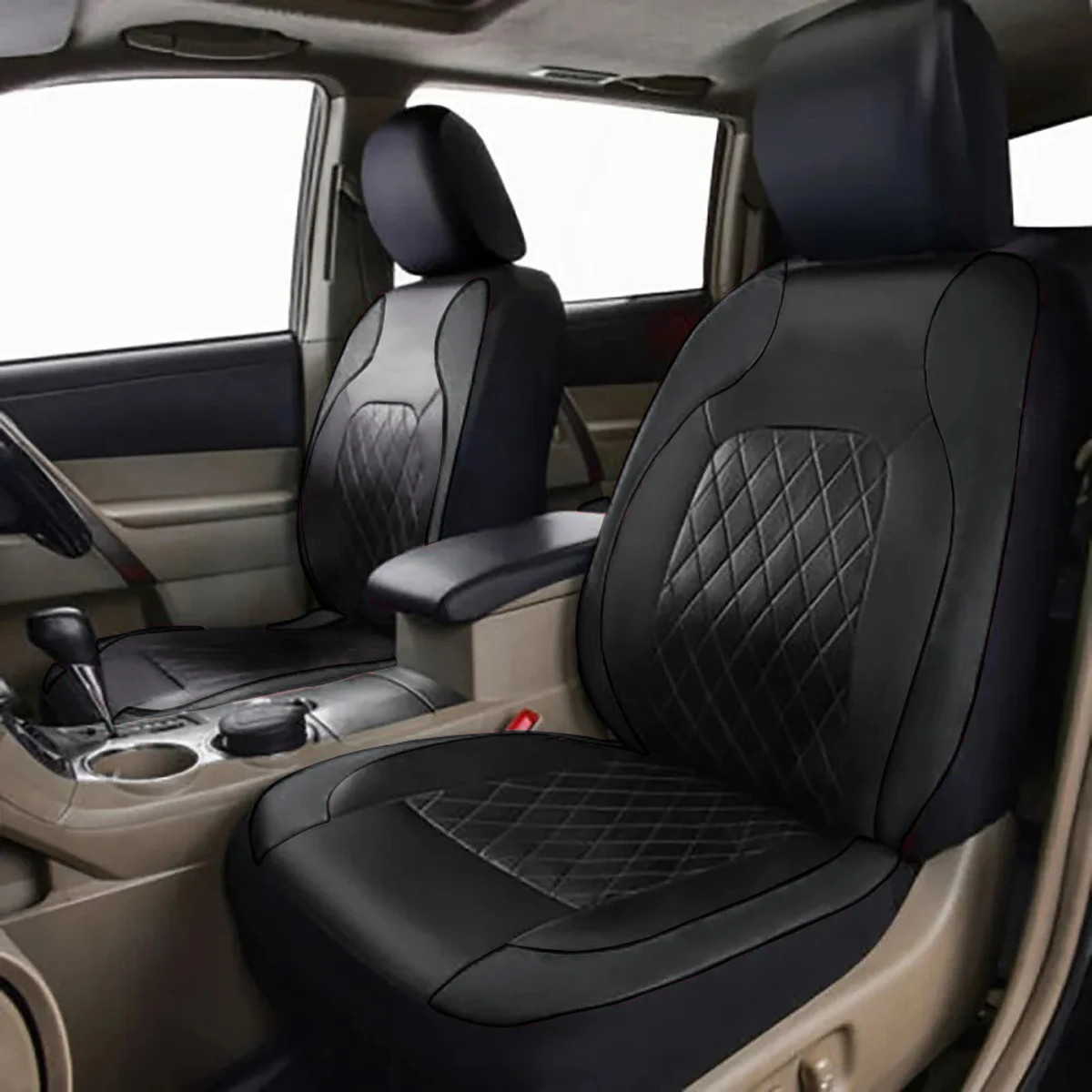 Universal Internal Seat Covers 4PCS All-Season Quilted Faux Leather Car Seat Cov