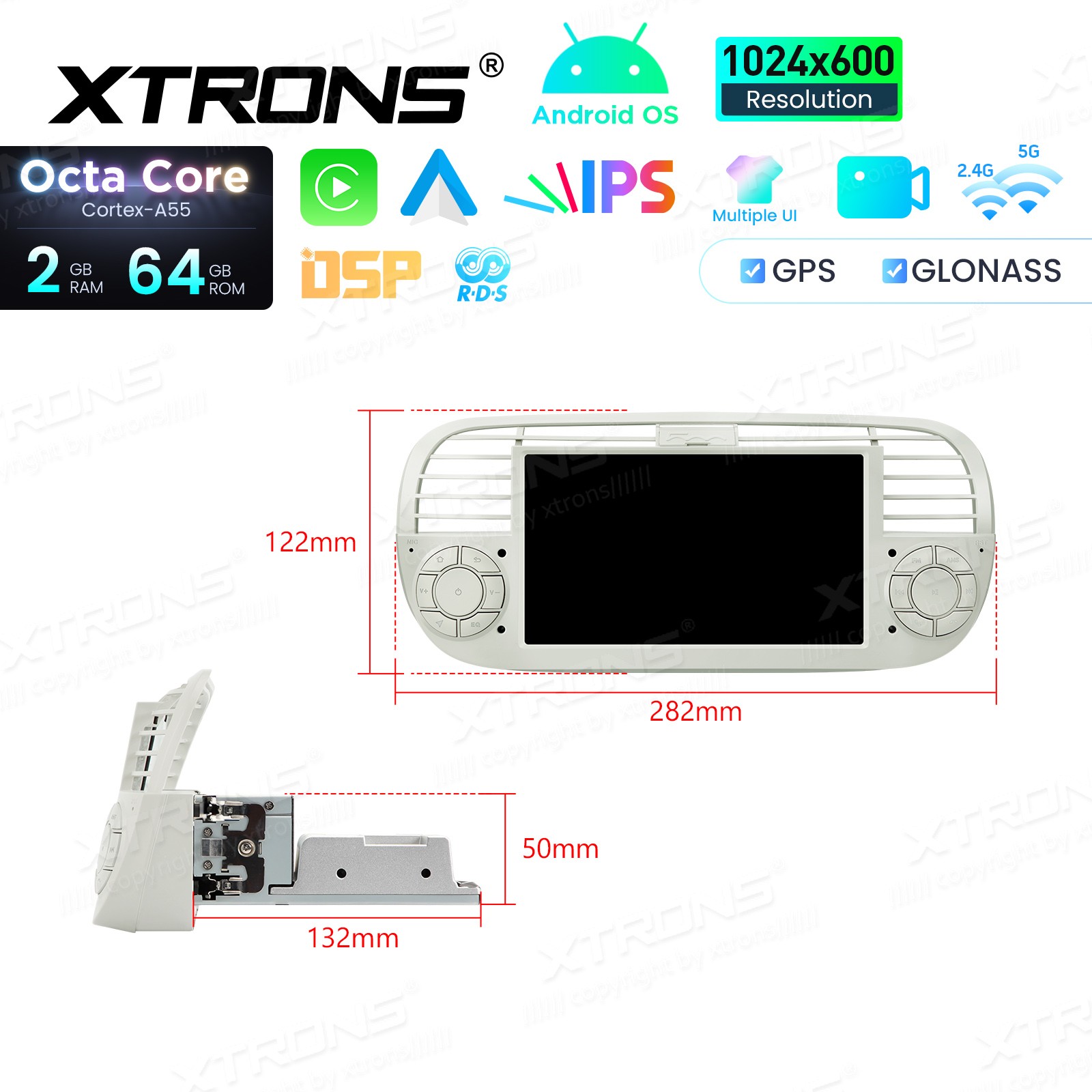 4G LTE Octa-Core CarPlay Android 13 Car GPS Stereo Radio WiFi 2+32G For Fiat 500