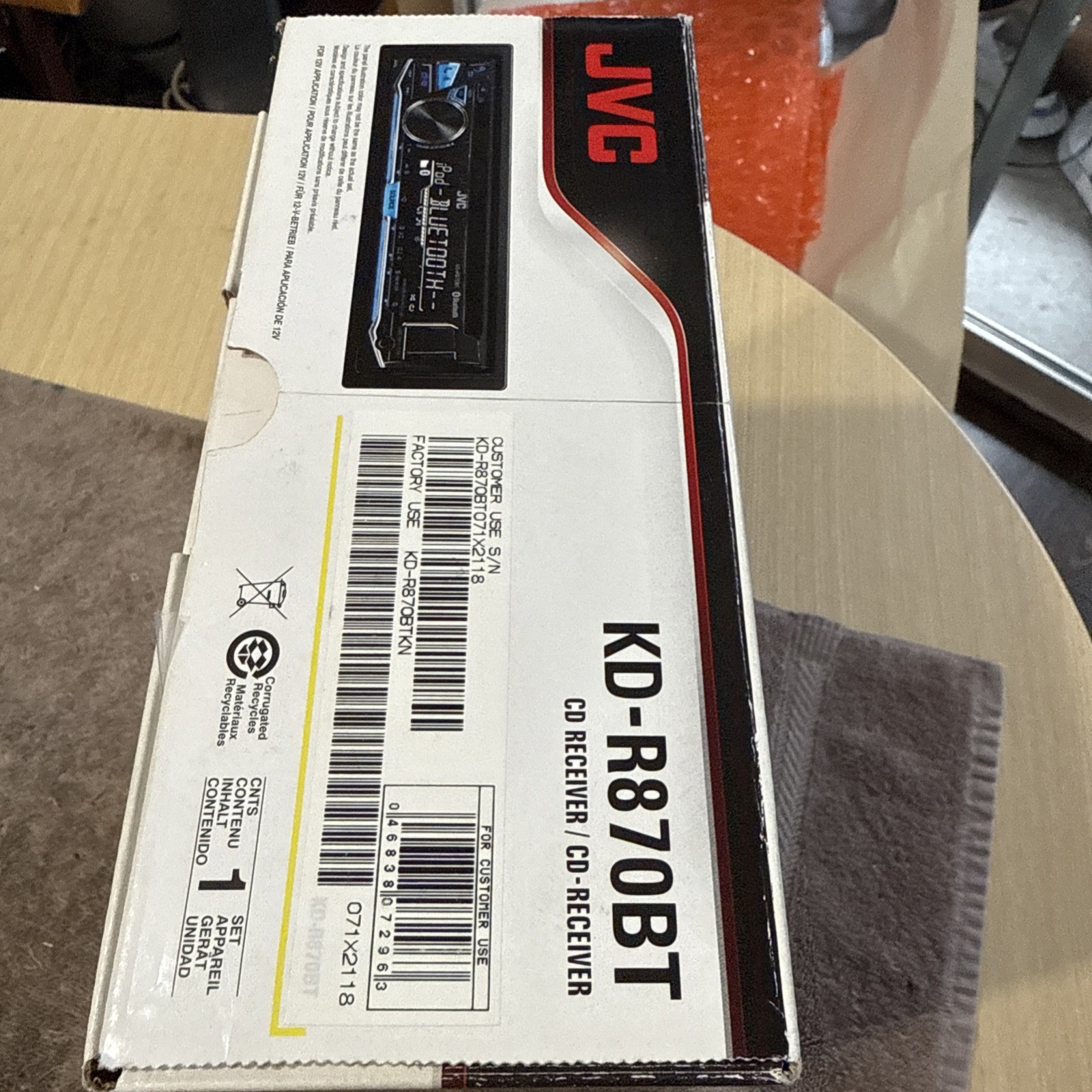 JVC KD-R870BT Car Stereo Receiver USB CD AM/FM Bluetooth – Brand New