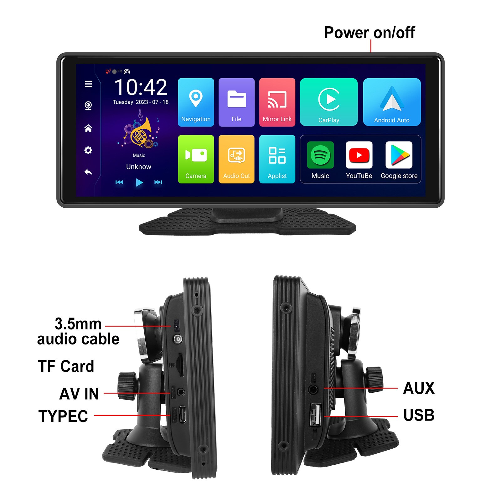 10.26″ Portable Bluetooth Car Navigation Carplay HD Large Touch Screen Recorder