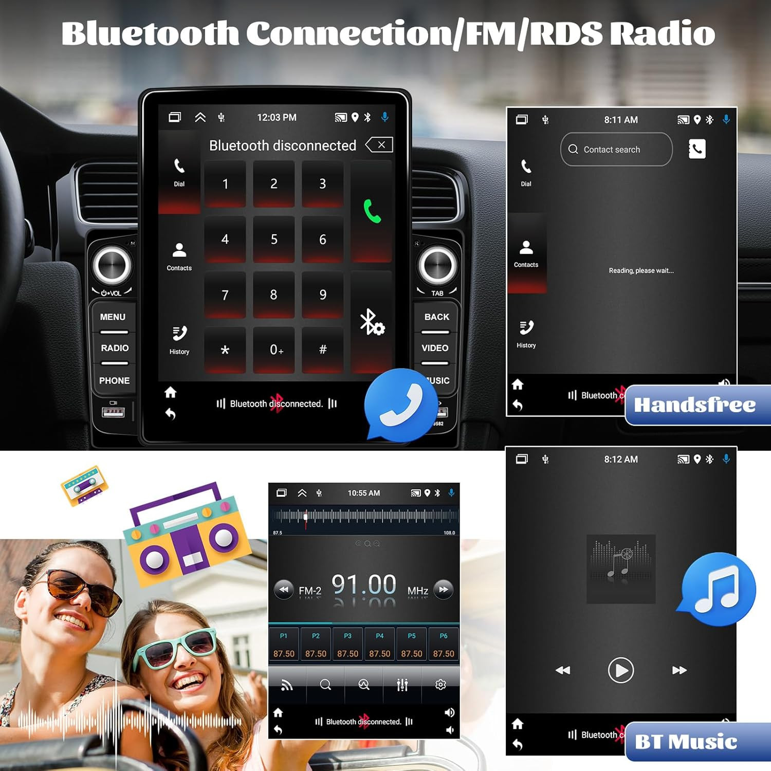 [2+64G] Android 15 Double Din Car Stereo with Wireless Carplay&Android Auto, 9.5