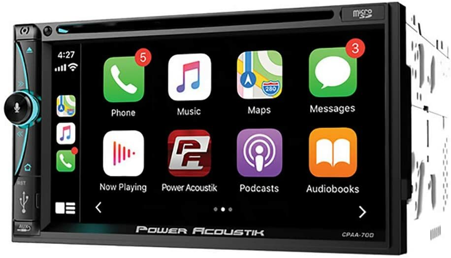 POWER ACOUSTIK DOUBLE DIN 7″ DVD PLAYER USB APPLE CARPLAY ANDROID AUTO CPAA-70D