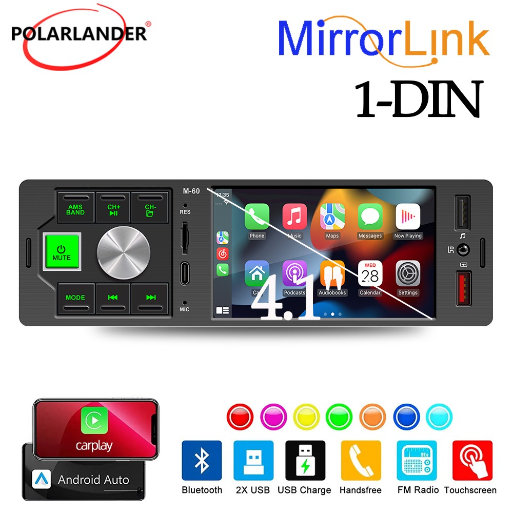 Type-C Bluetooth MP5 4.1in 1DIN Carplay Car Stereo Radio Mirror Link FM60