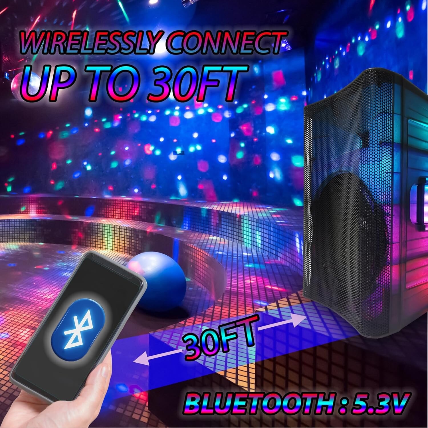 EMB 5000W 15″ Rechargeable DJ PA KARAOKE Party Powered Speaker Stand, Bluetooth