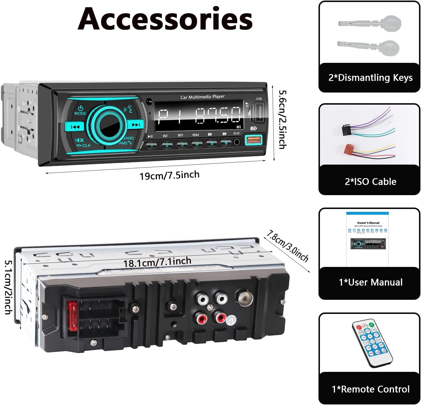 Car Stereo with Bluetooth Single Din Car Radio, Marine Radio Boat Stereo
