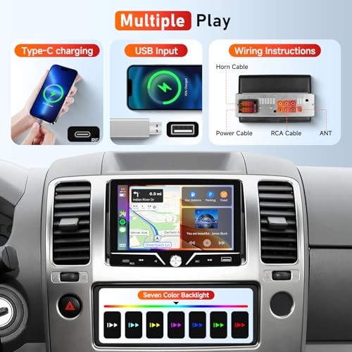 Single Din Car Stereo Carplay Android Auto, 7 Inch HD Touch Screen Car Radio