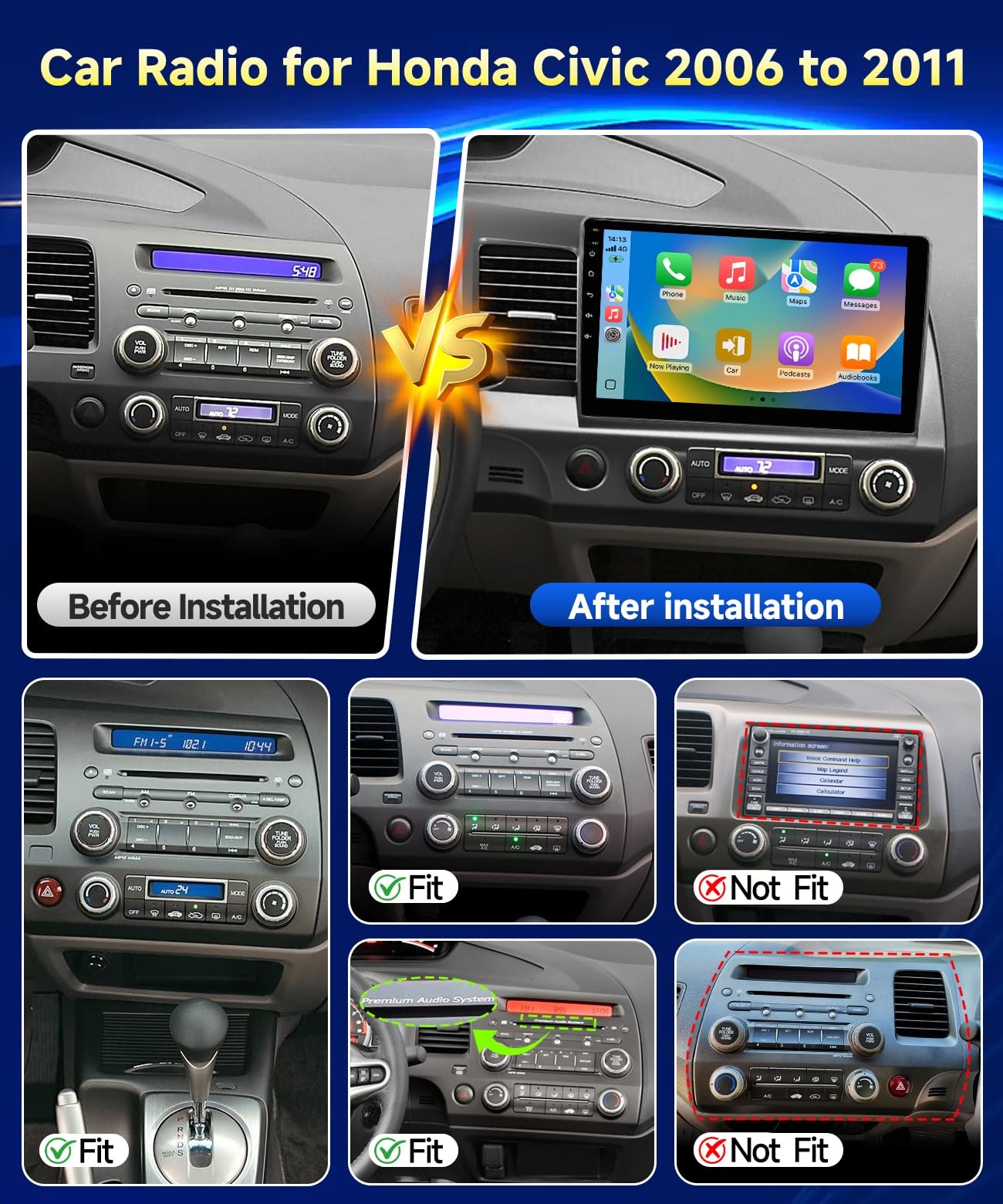VQU Car Stereo Honda Civic 2006-2011 Android 13 10.1IN 8-Core 4/64GB