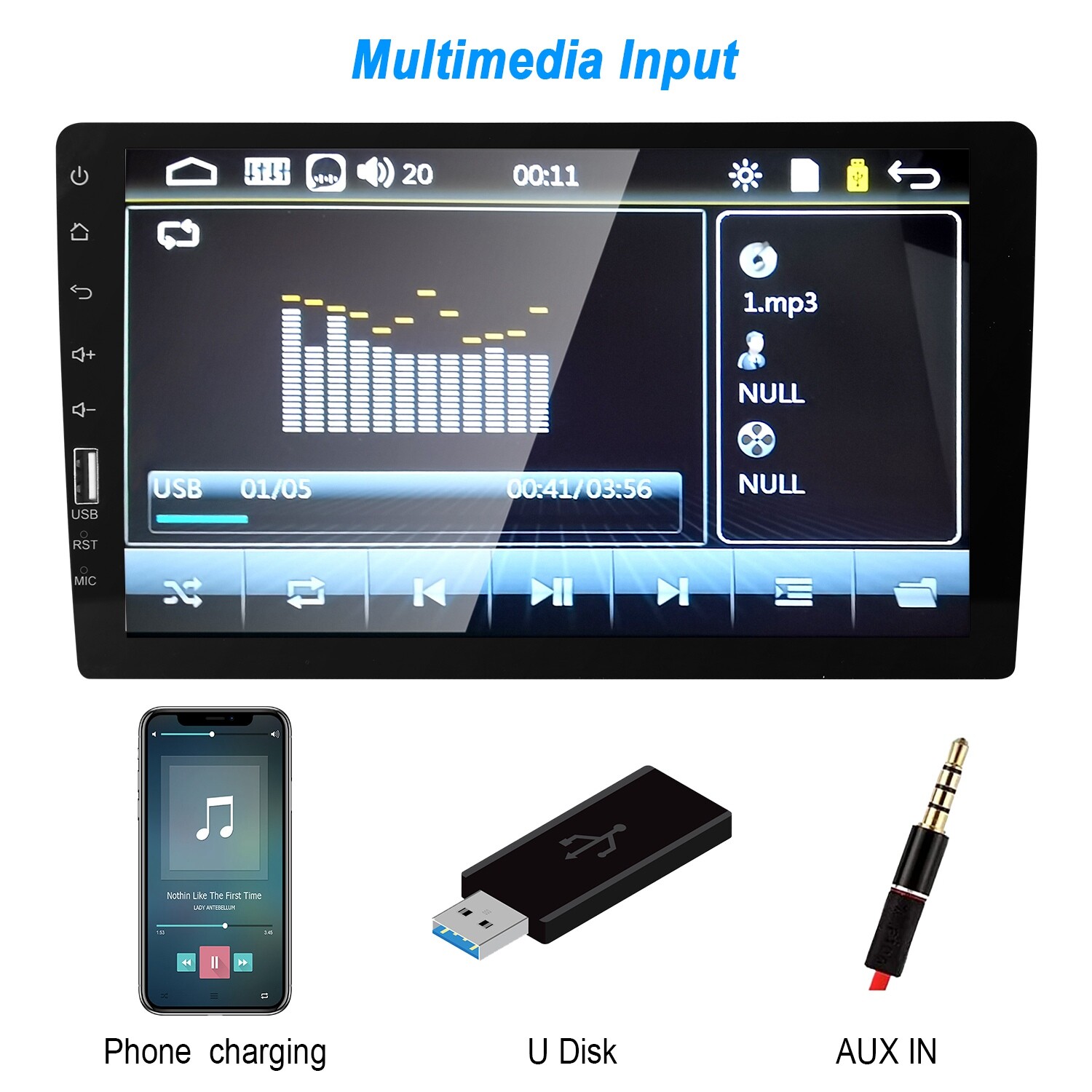 9in Car Stereo 1 Din Radio Touchscreen w/Camera Mirror Link Carplay/Android Auto