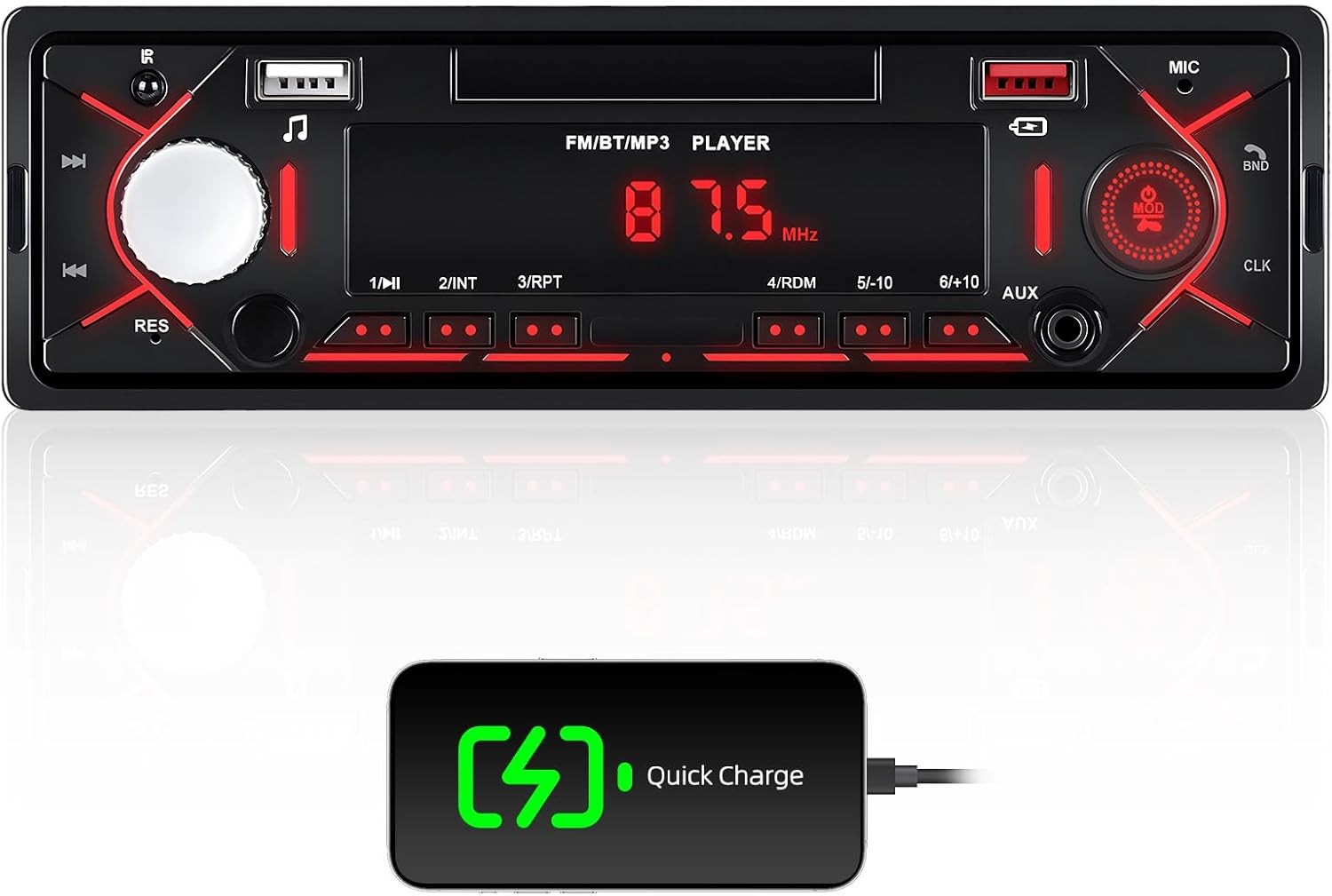 Single DIN Bluetooth Car Stereo MP3 USB FM AUX Hands Free