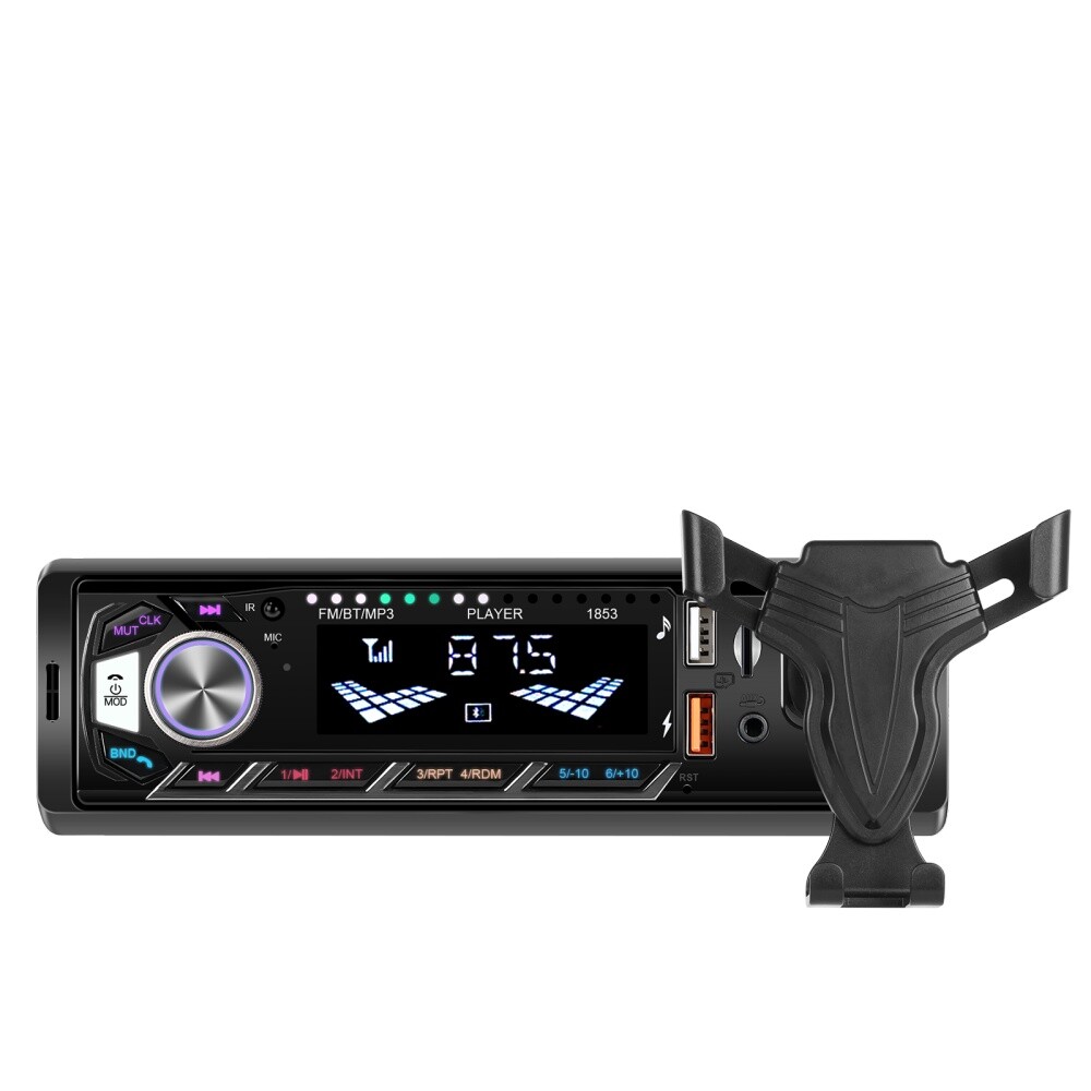 Car Radio Stereo Bluetooth 1Din FM Audio Head Unit MP3 USB/TF/AUX/Phone Holder