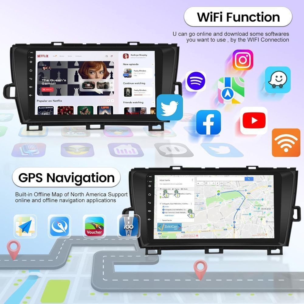 For Toyota Prius 2010-2015 Apple Carplay Car Stereo Radio Android 13 Navi GPS BT