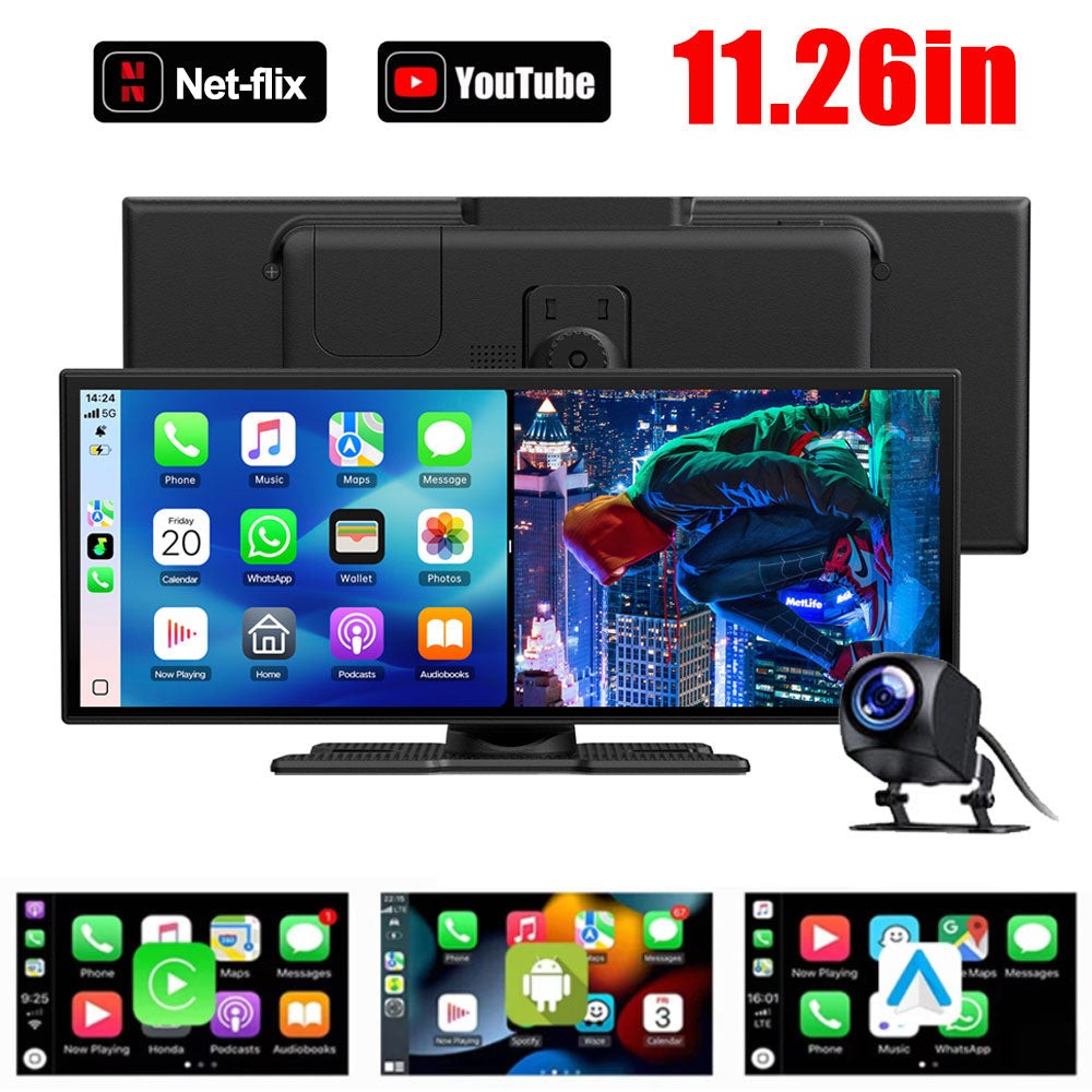 3in1 11.26″ Portable Wireless CarPlay Car Stereo Radio w/Net-flix YouTube AI Box