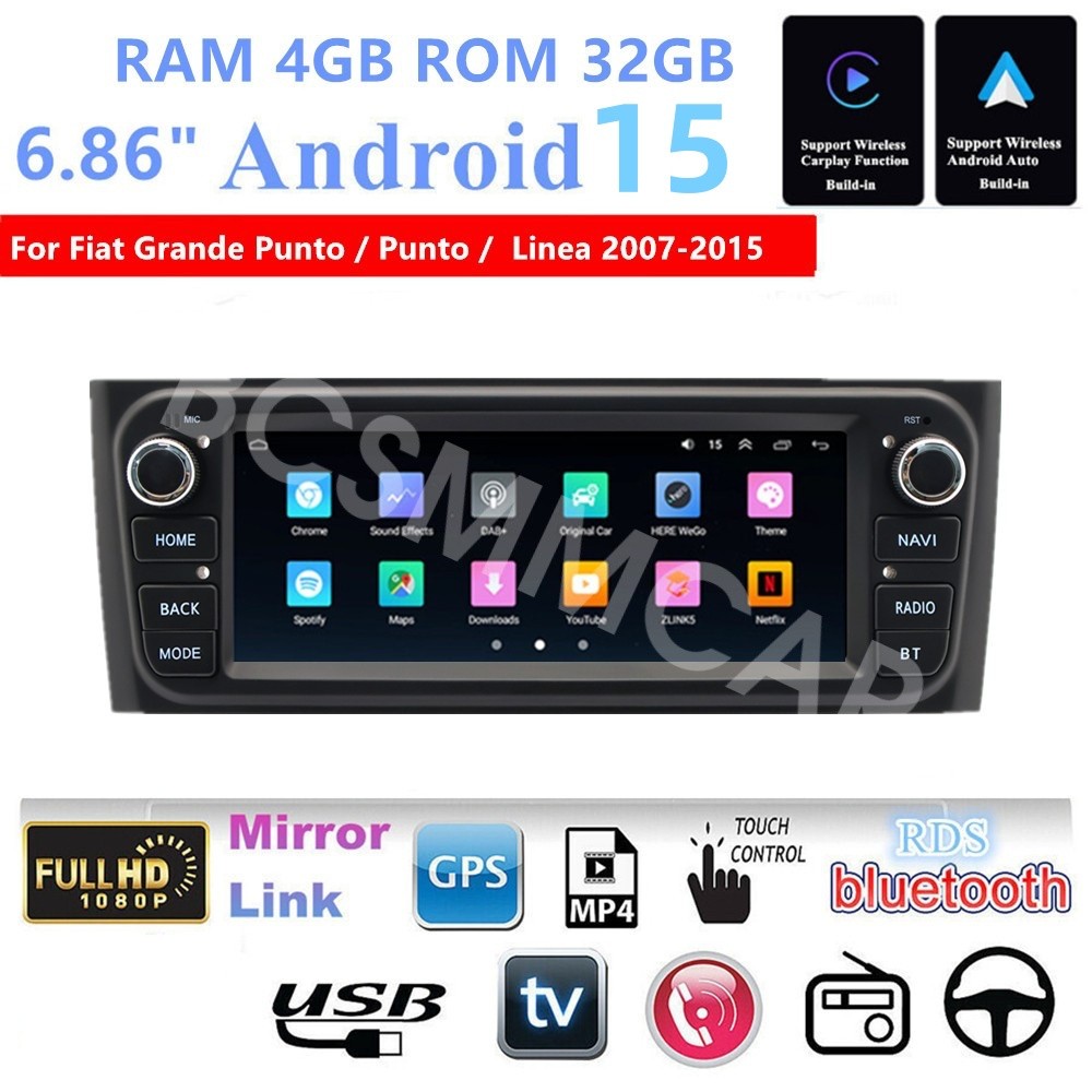 1 Din Touch Screen Car Stereo Player For Fiat Grande Punto/Punto/Linea 2007-2015