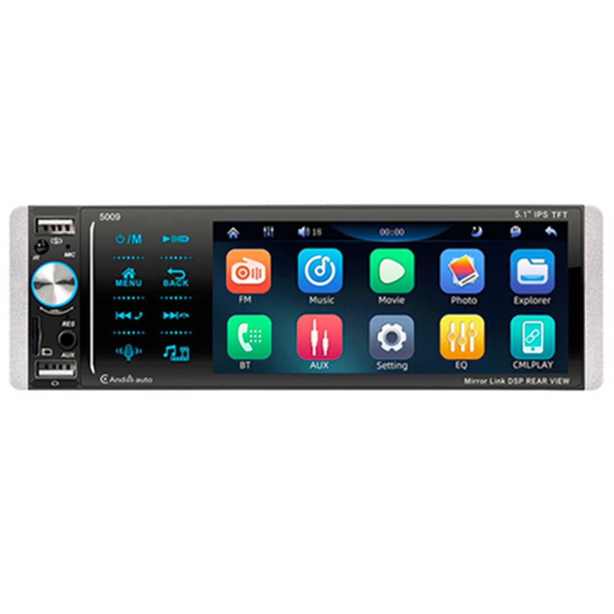 1Din 5.1in Car Radio MP3 Player Touch Screen USB AUX AM/FM Digital Media Stereo
