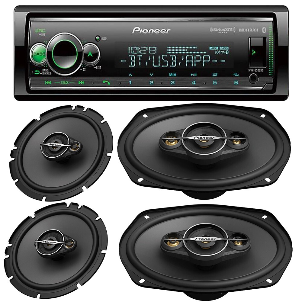 Pioneer Package MVH-S522BS Bluetooth Car Stereo + 320W 6.5″ & 450W 6×9″ Speakers