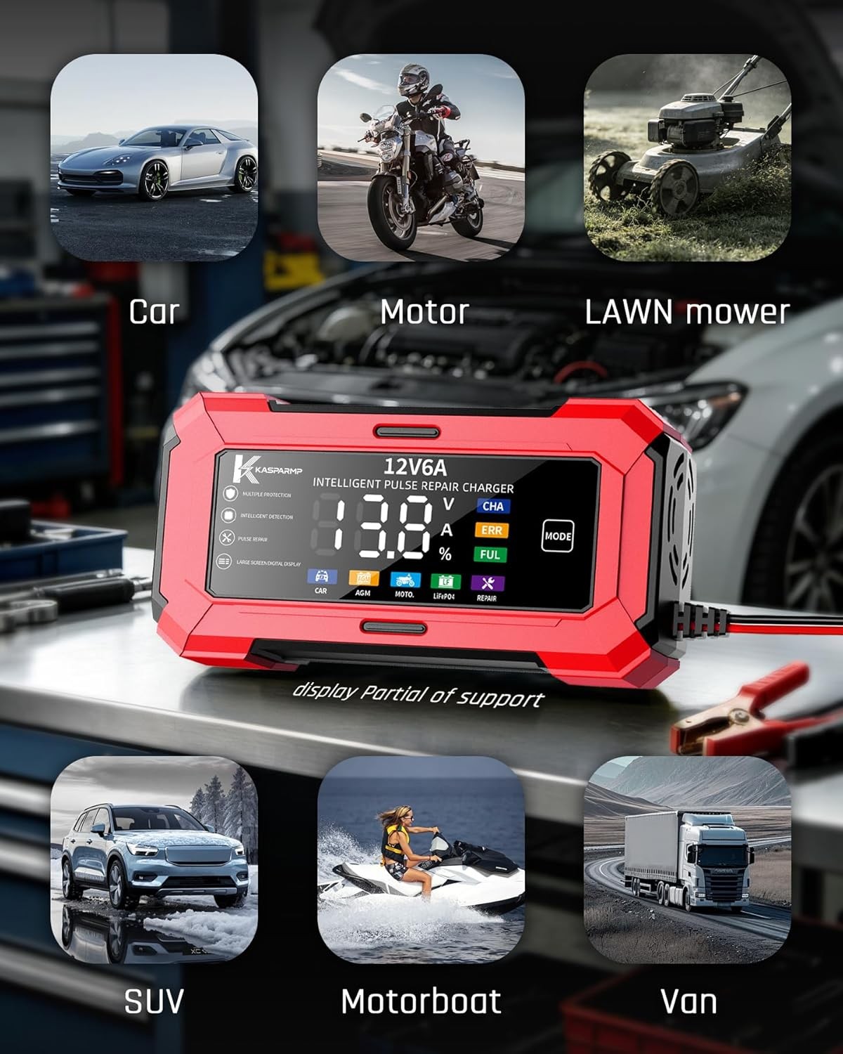 Car Battery Charger and Automatic Trickle Charger Battery Maintainer with Intell