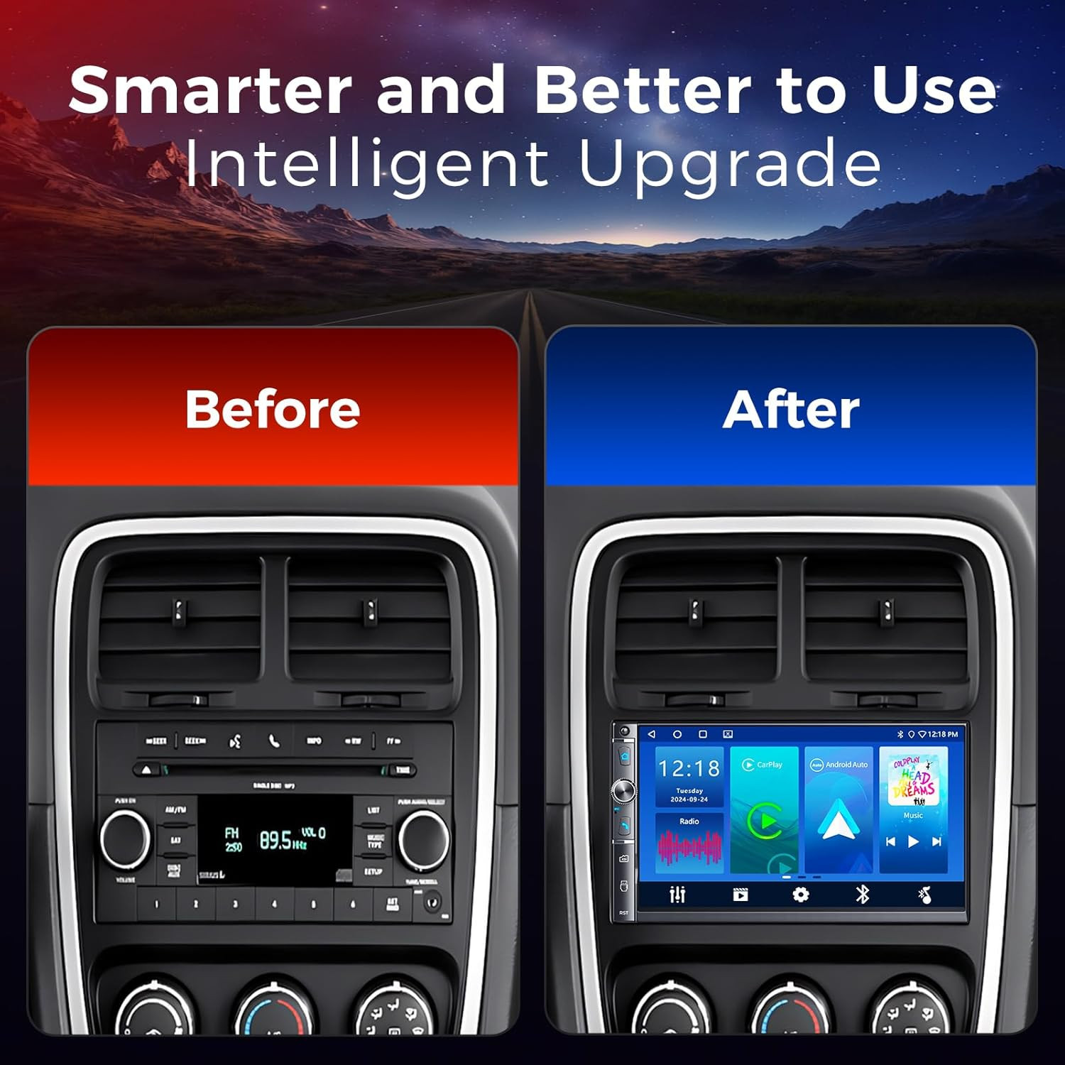 7″ HD Double Din Car Stereo, Wireless CarPlay/Android Auto, Bluetooth, Backup Ca