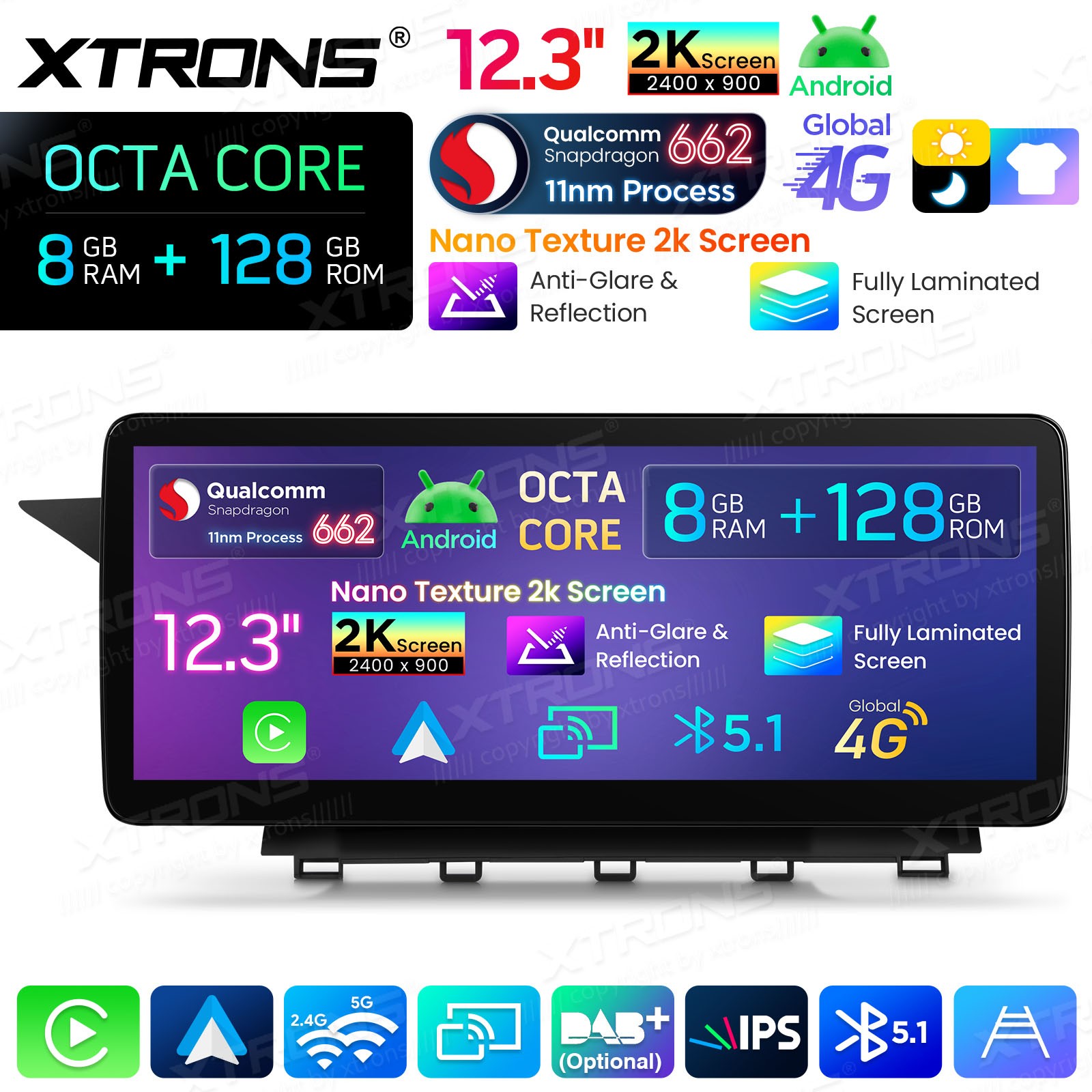 For Mercedes Benz GLK Class X204 Android 14 Stereo 12.3″ 2K Nano Display 8+128GB