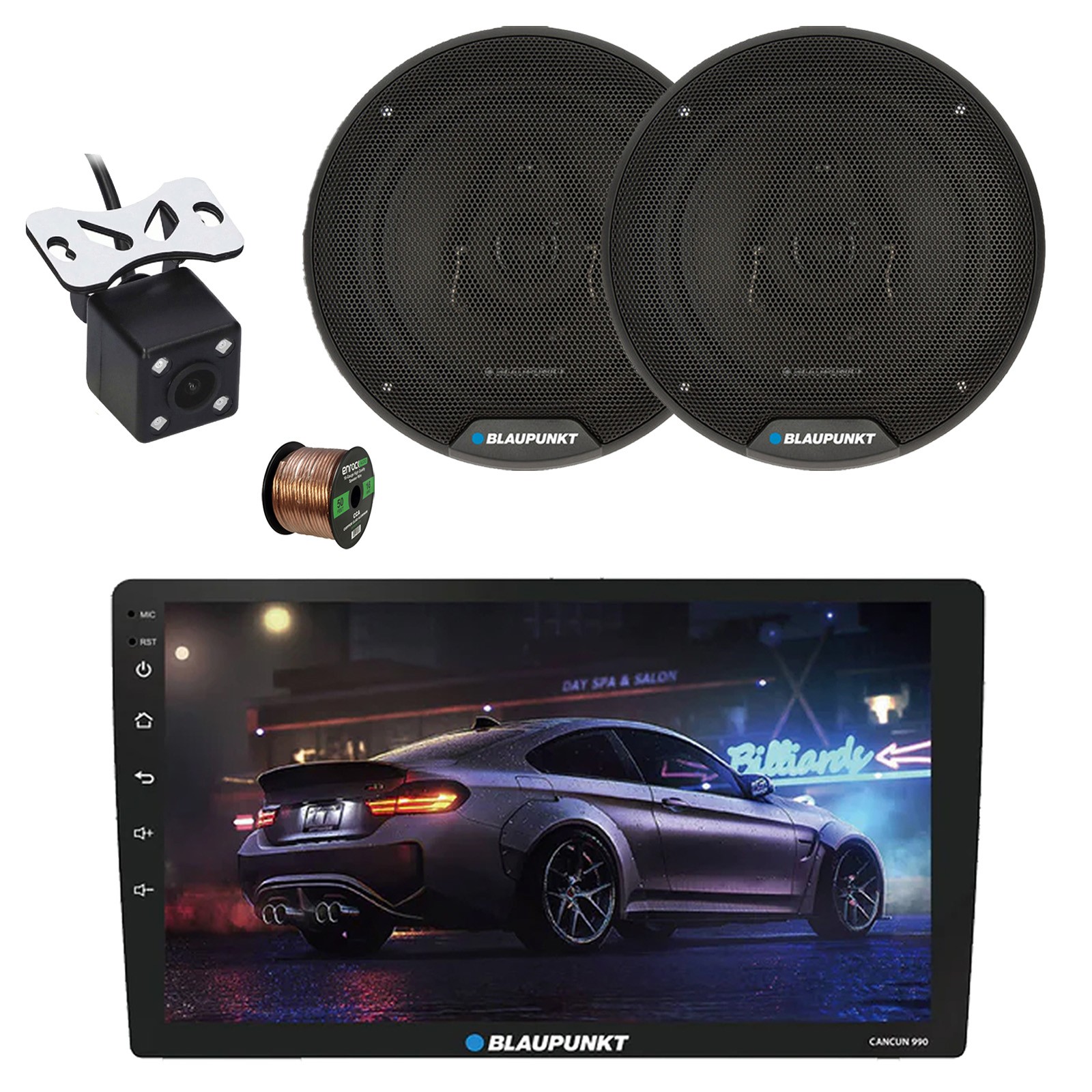 Blaupunkt 9″ Touchscreen WiFi Bluetooth Receiver, 2x 6″ Speakers w/Wire, Camera