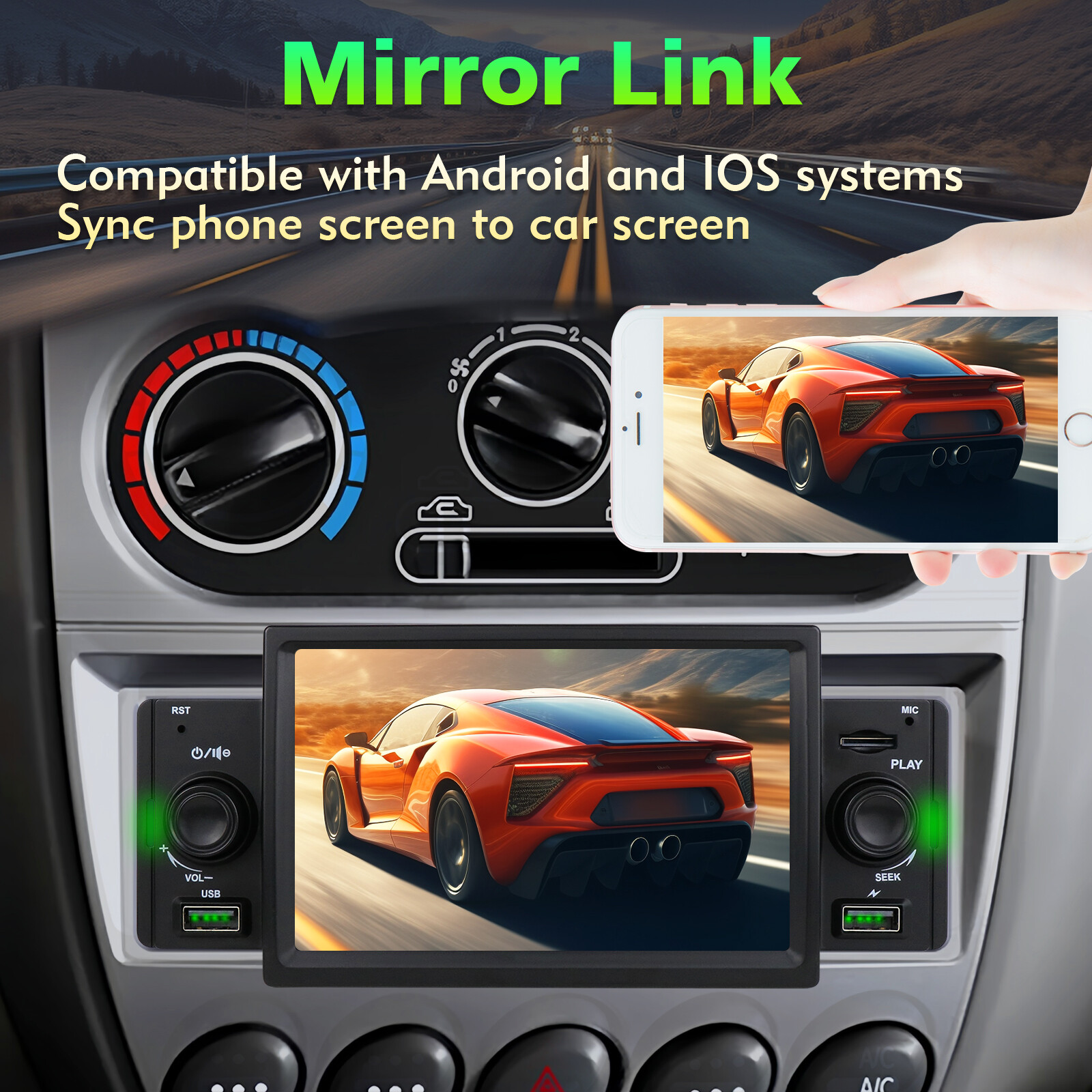 Single 1Din Car Stereo Radio Wireless Apple Carplay 5″ Touch Bluetooth DSP FM AM