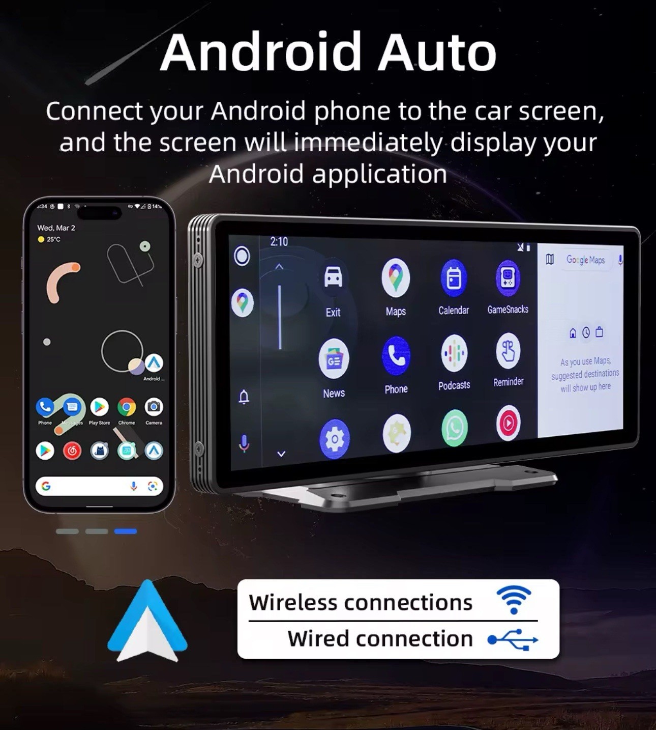 BQCC 10.26” Apple CarPlay Android Radio – FM, USB/AUX, Reverse Cam, IPS Display.