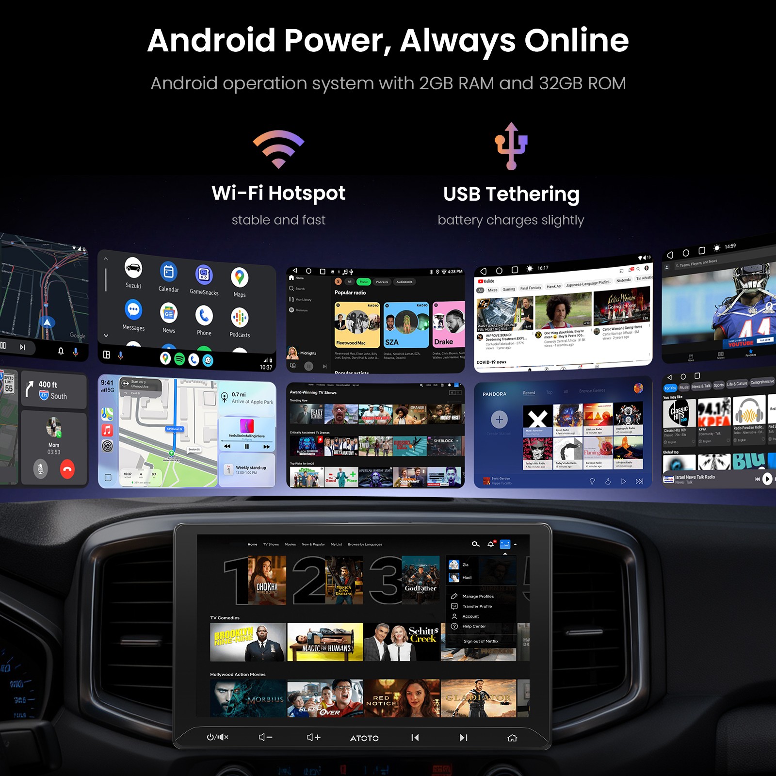 ATOTO Android Double 2DIN Car Stereo GenAI Radio CarPlay GPS Sat Nav DSP Camera