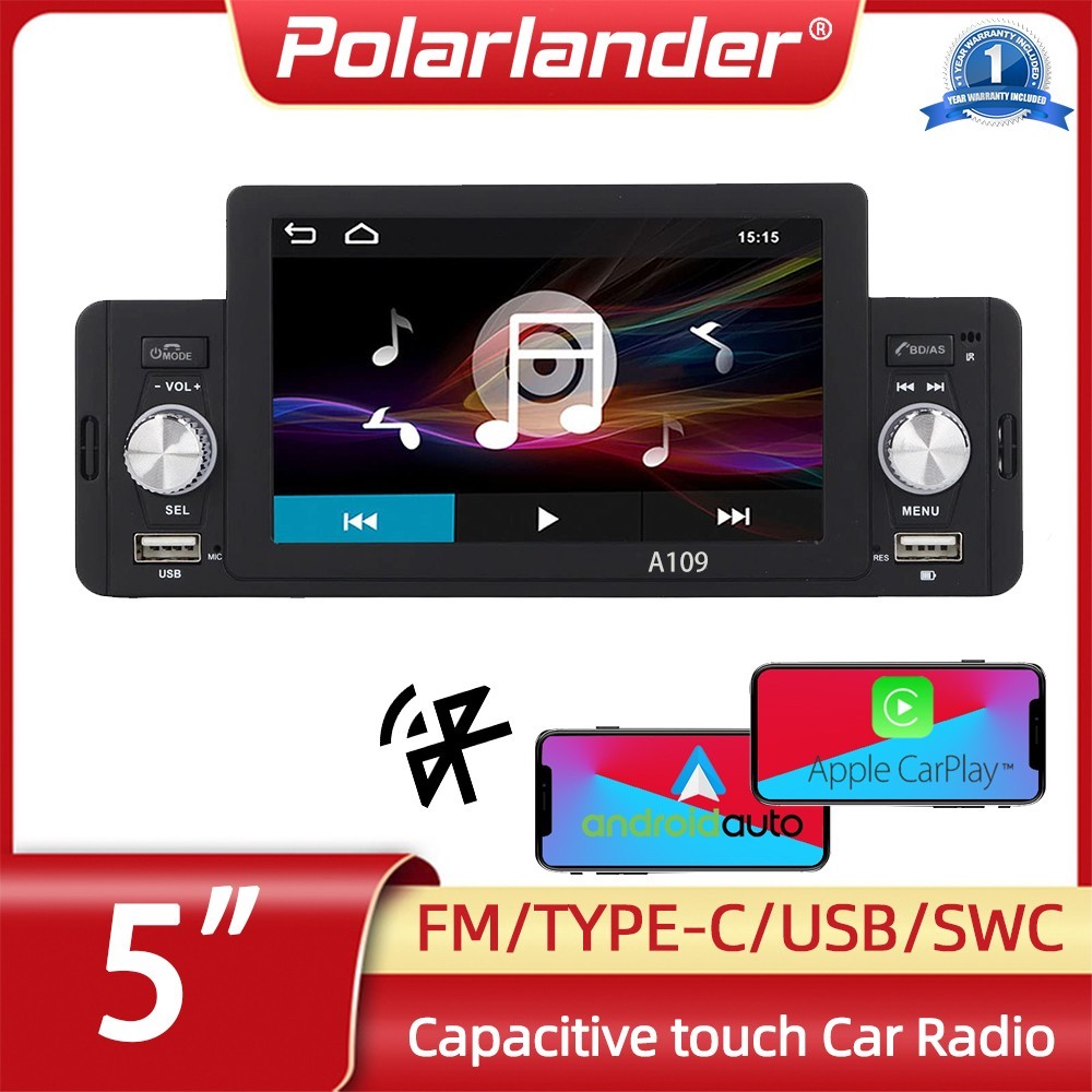 5in Single Din Car Bluetooth FM Radio Audio For CarPlay Android Auto MP5 Player