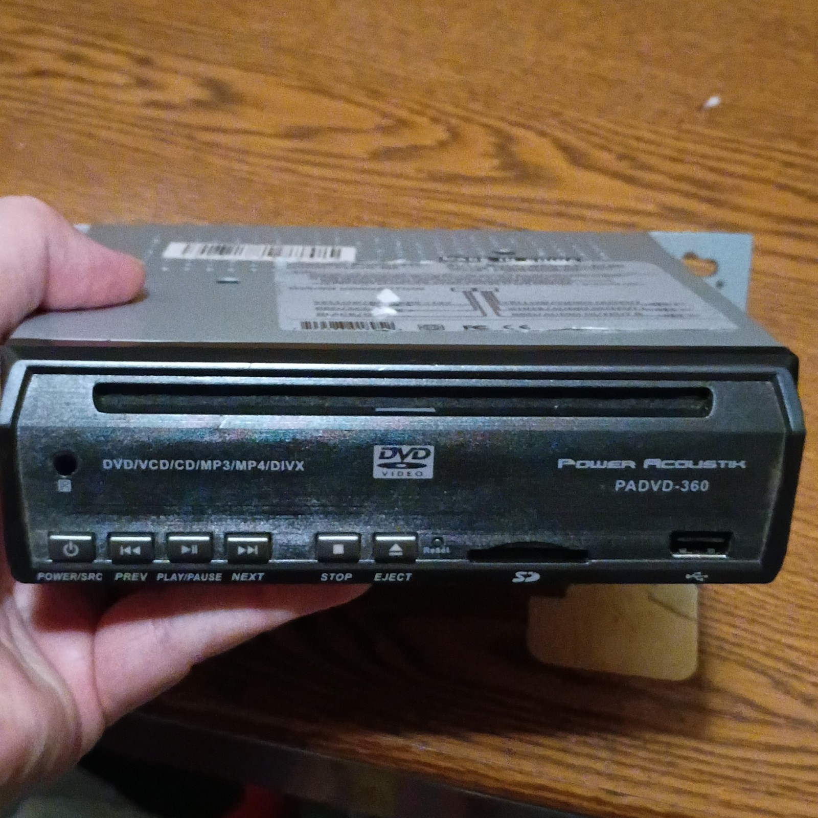 Power Acoustik PADVD-360 1 DIN In-Dash Digital Media Receiver DVD USB SD