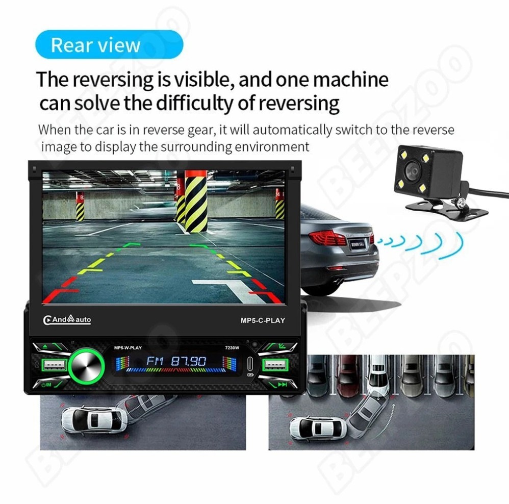 7″ 1 Din Flip Car Radio MP5-II Player Carplay AndroidAuto Touch Video USB Remote