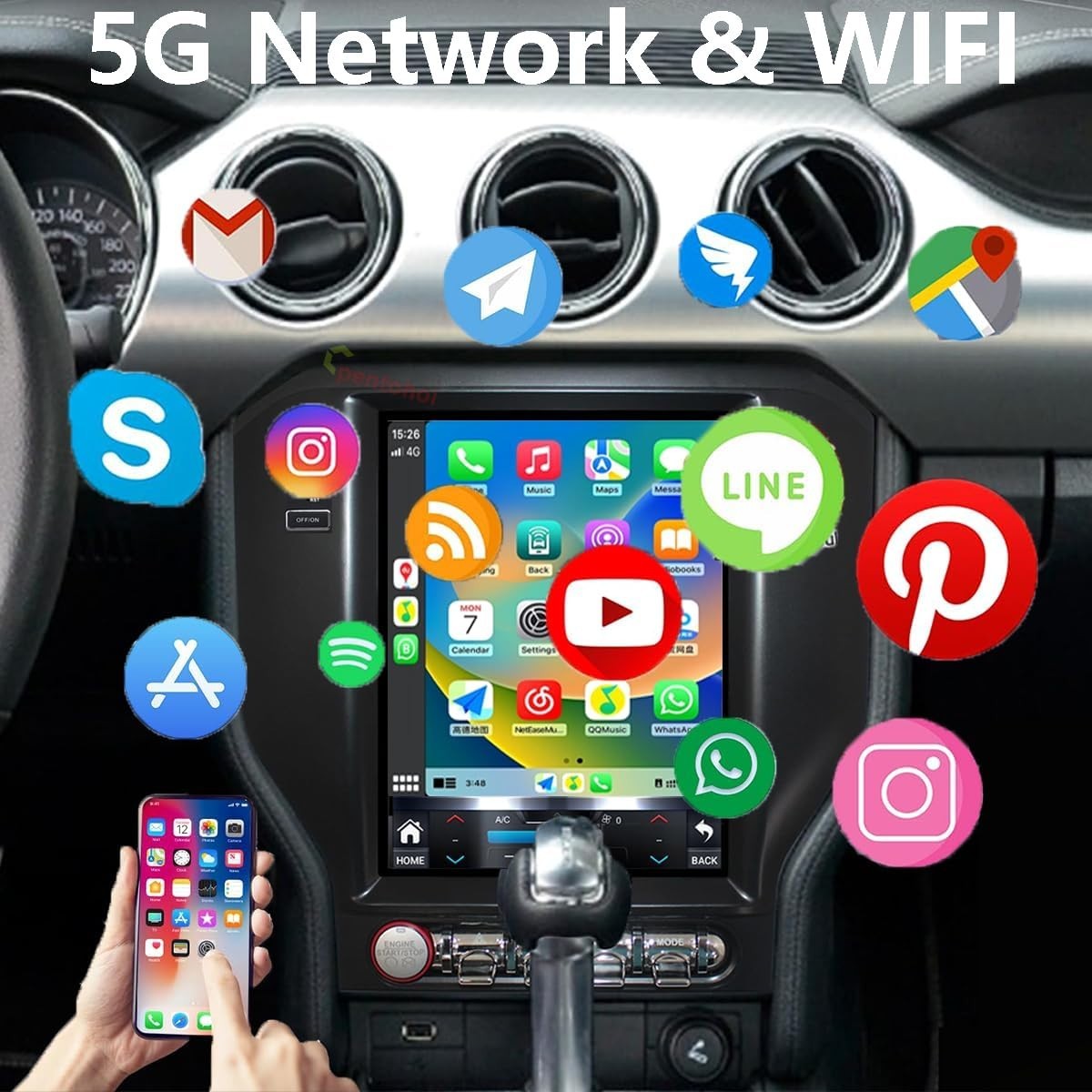 10.4″ 8Core 4+32G Tesla Style Android Auto Carplay for Ford Mustang 2015-2023