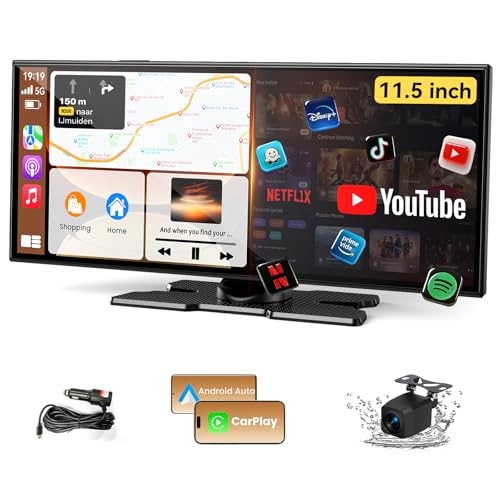 Largest 11.5 inch Wireless CarPlay Screen for Car,Built-in N black