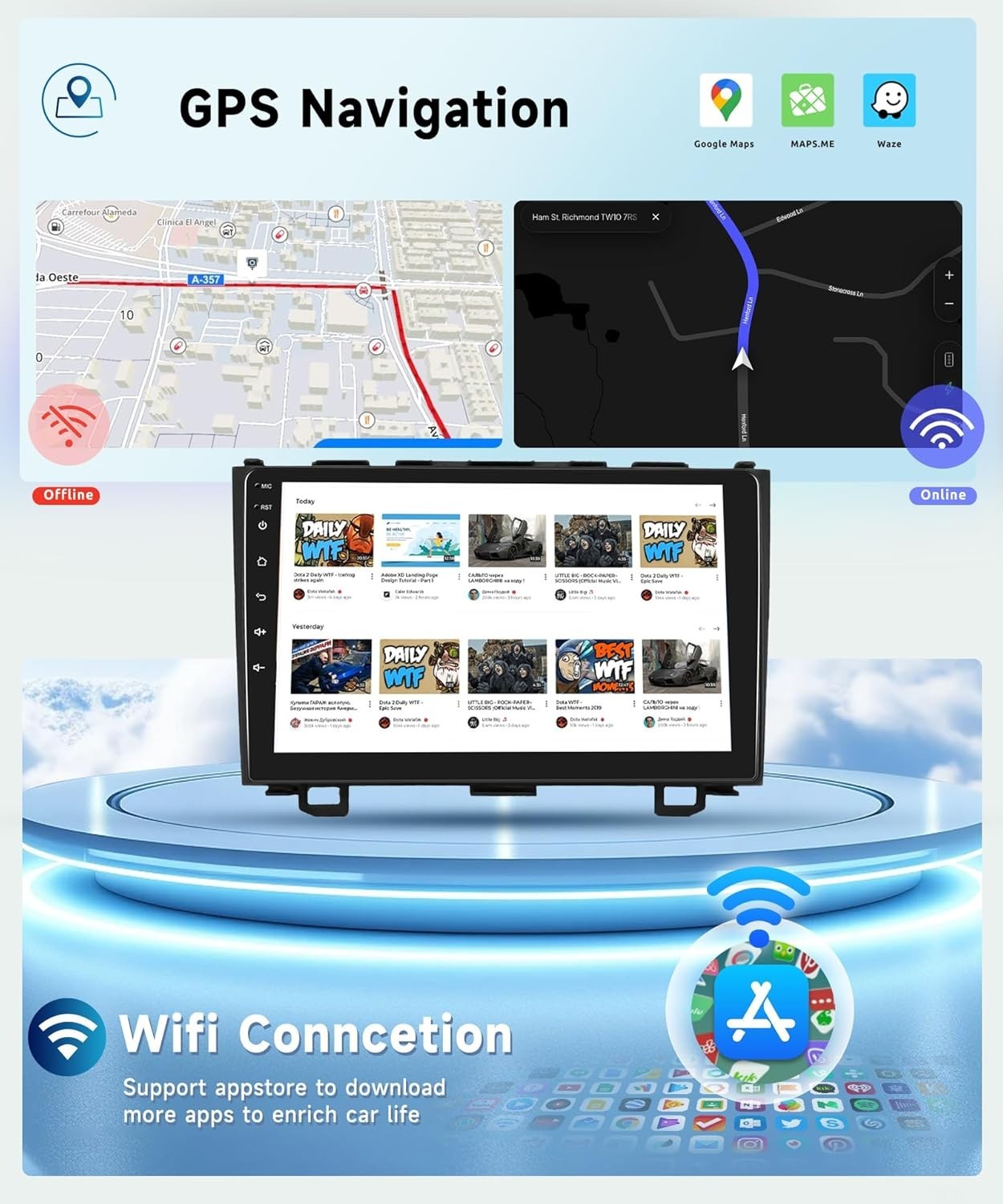 9″ 8Core 4+64G Android Auto Carplay Stereo for Honda CRV 2007-2011; Free Camera