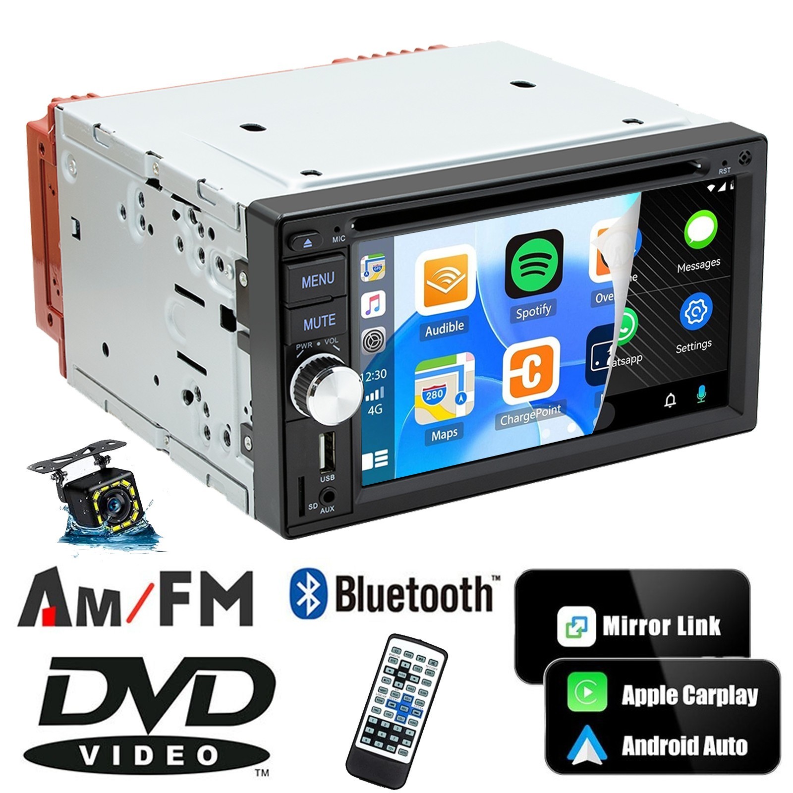 6.2inch DVD CD Player TouchScreen Car Radio Stereo Double DIN with Backup Camera
