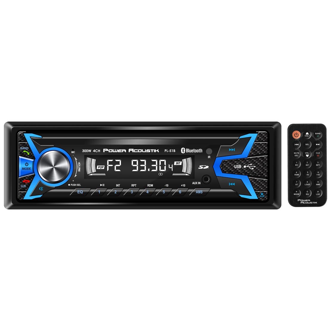 POWER ACOUSTIK SINGLE-DIN DIGITAL MEDIA RECEIVER w/ DETACHABLE CARBON FACEPLATE