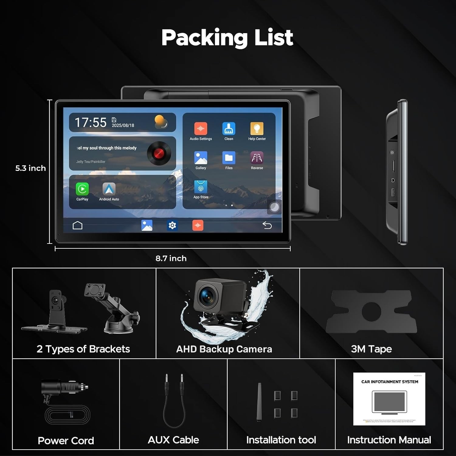 3-in-1 9’Carplay Screen Wireless AI Video BOX with Net-Flix YouTube +Rear Camera