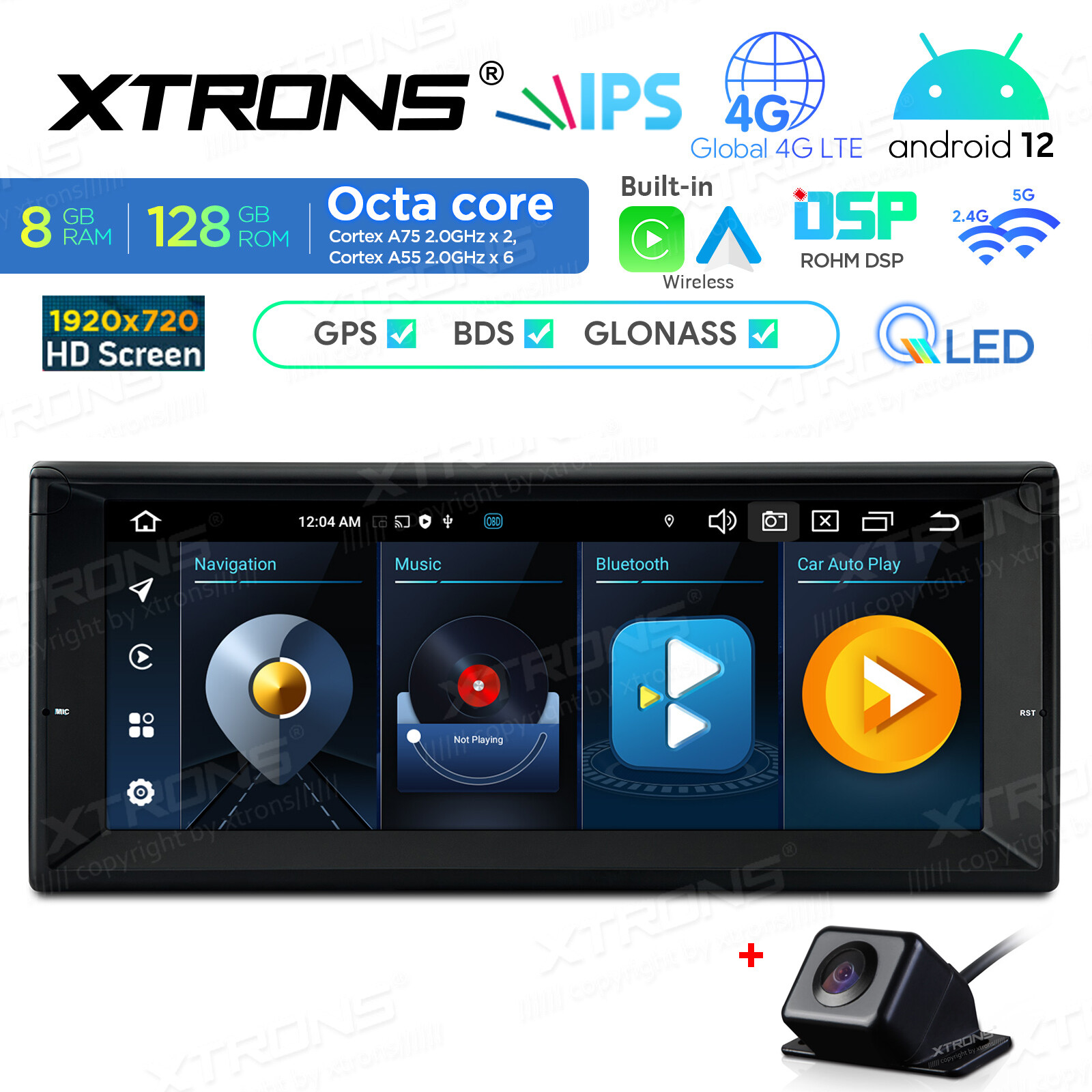 CAM+ For BMW E39 E38 QLED 10.25″ Android 12 8+128GB Car Play GPS Stereo Radio 4G